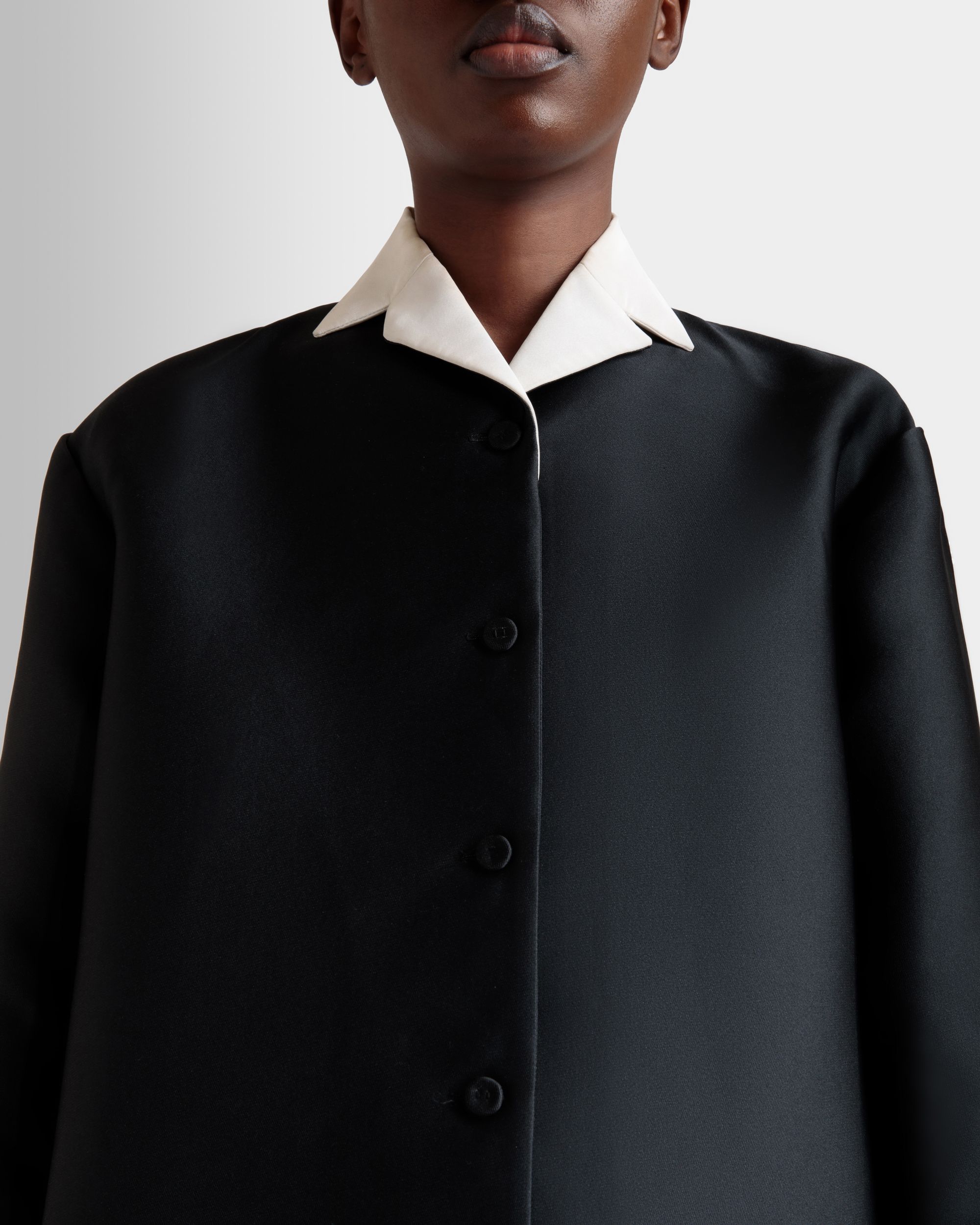 Contrast Collar Blazer In Black Silk Blend - Women's - Bally - 08