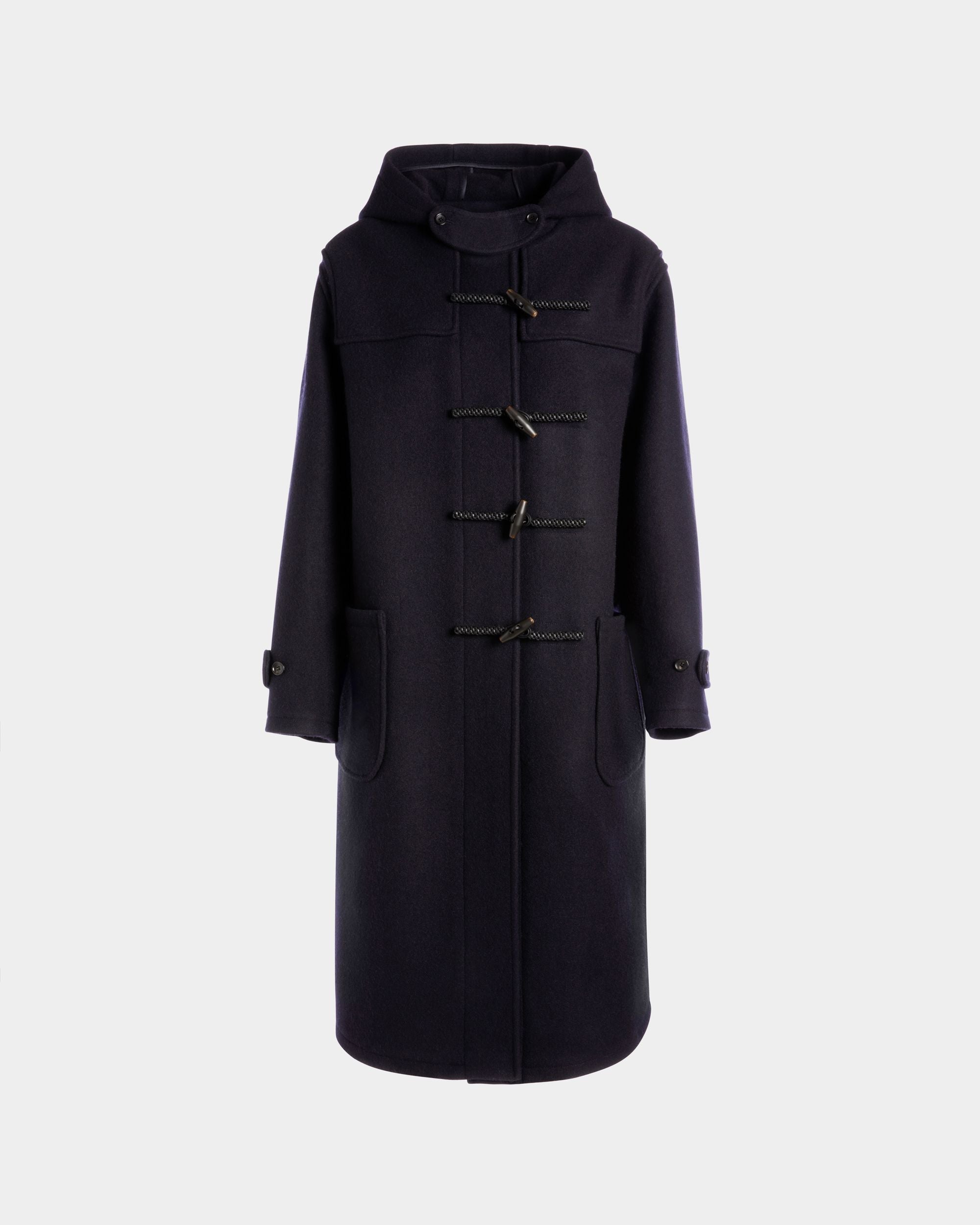 Duffel Coat In Navy Blue Wool - Women's - Bally - 01