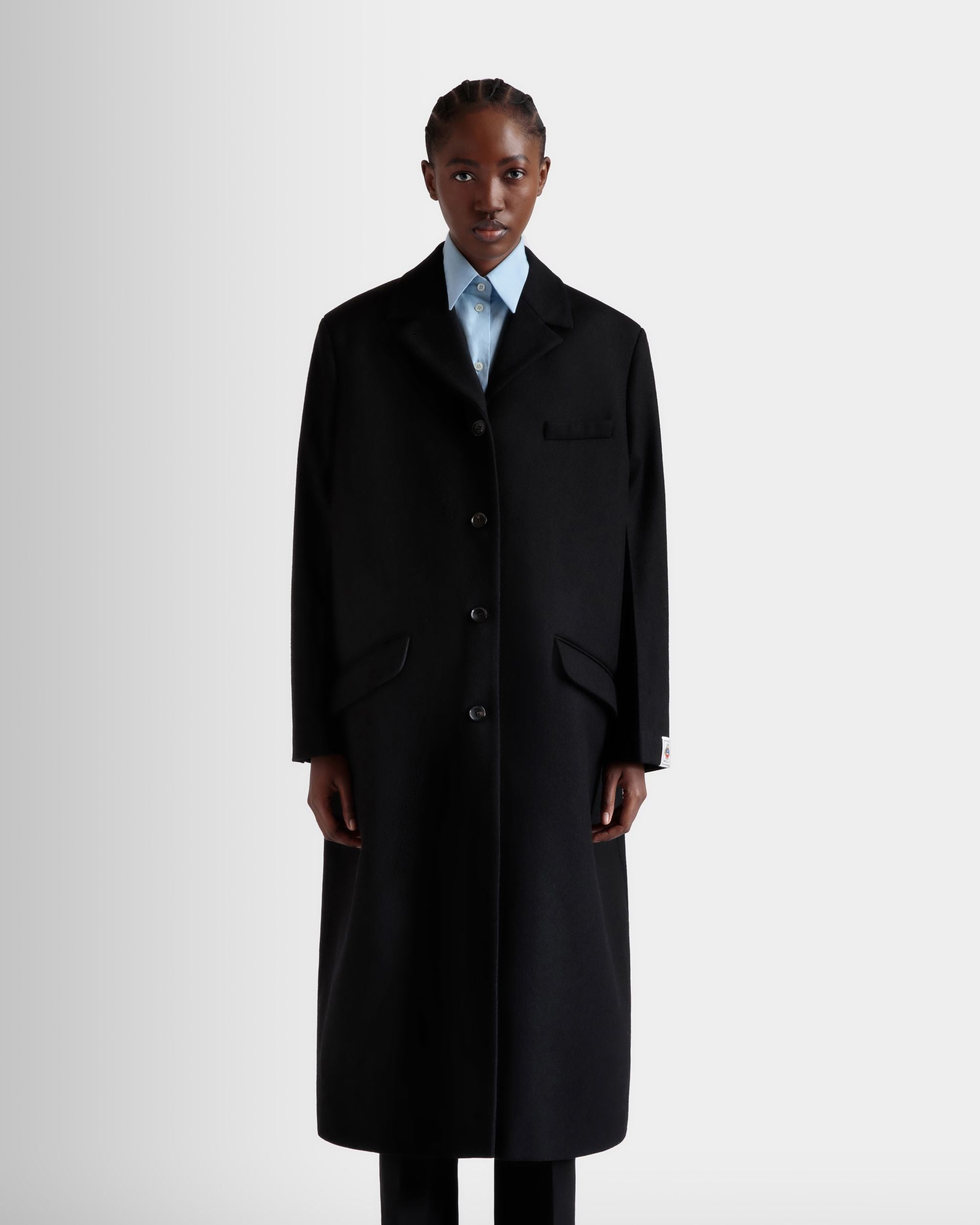 Single-Breasted Coat In Black Wool Blend - Women's - Bally - 03