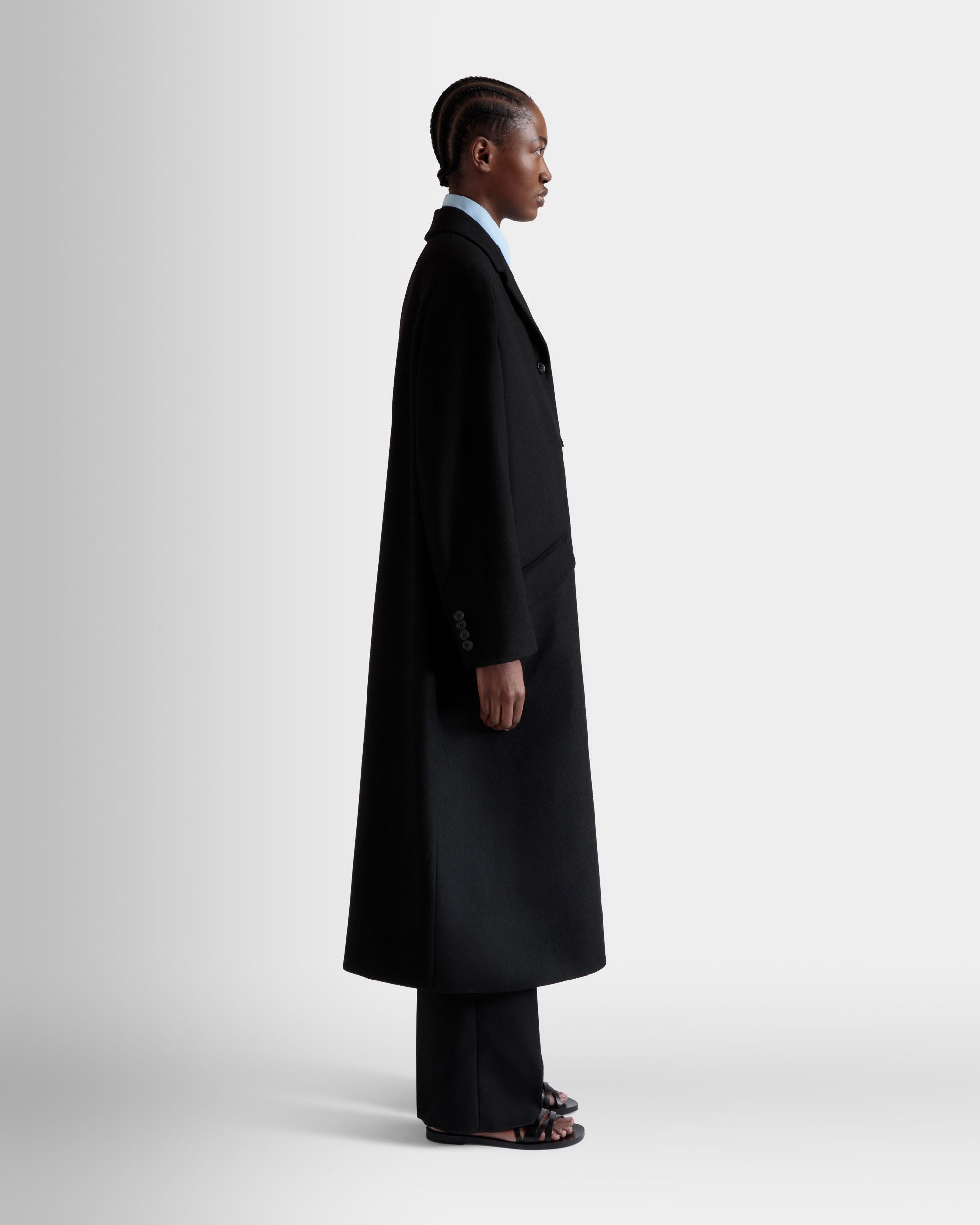 Single-Breasted Coat In Black Wool Blend - Women's - Bally - 05