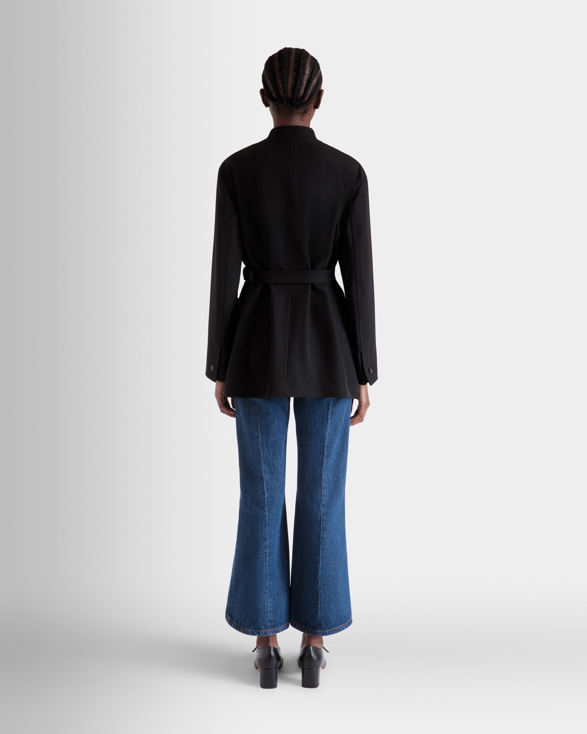 Belted Jacket in Black Nylon Gabardine - Women's - Bally - 06