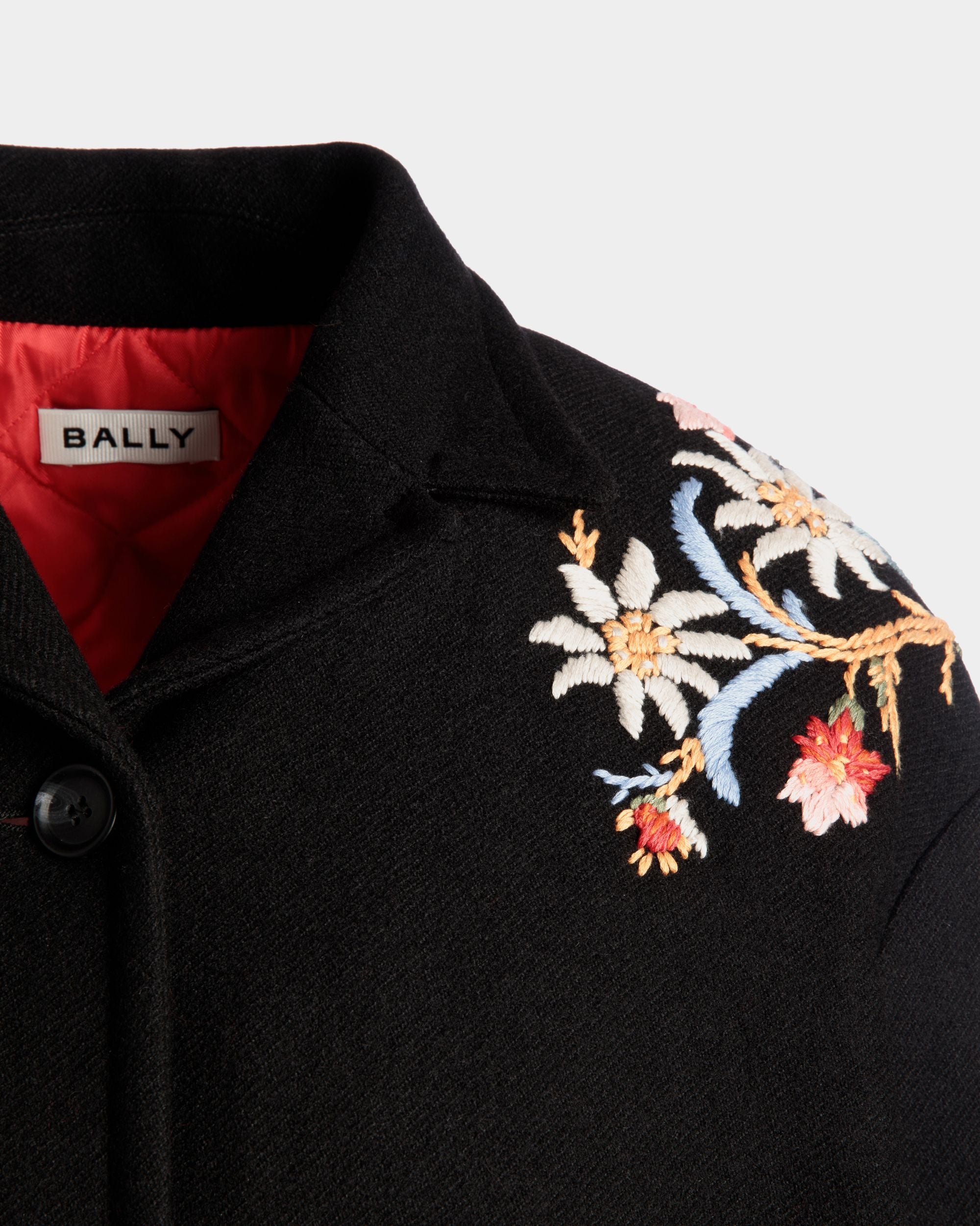 Winter Capsule Jacket With Alpine Flowers in a Black Wool Blend - Women's - Bally - 04