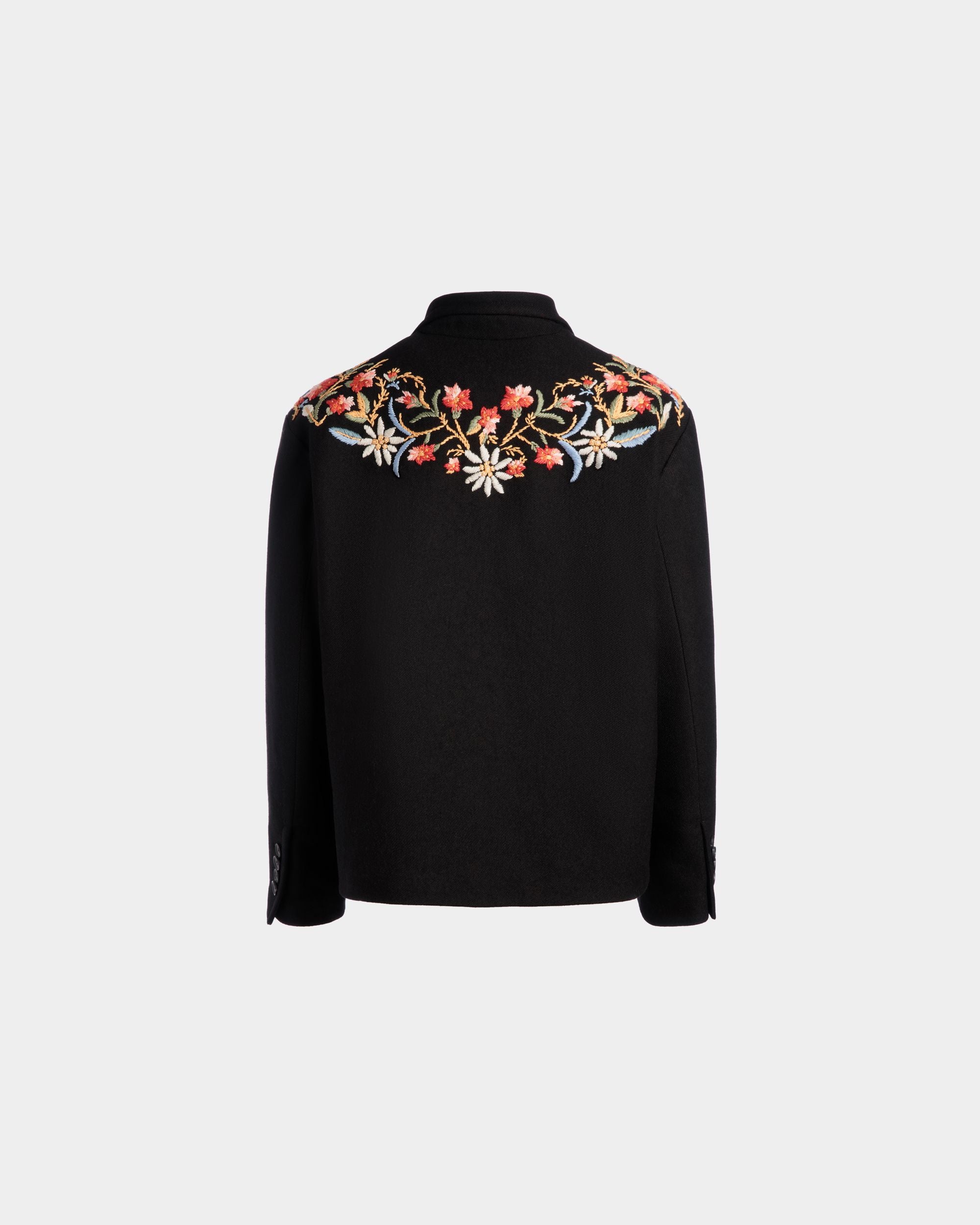 Winter Capsule Jacket With Alpine Flowers in a Black Wool Blend - Women's - Bally - 07