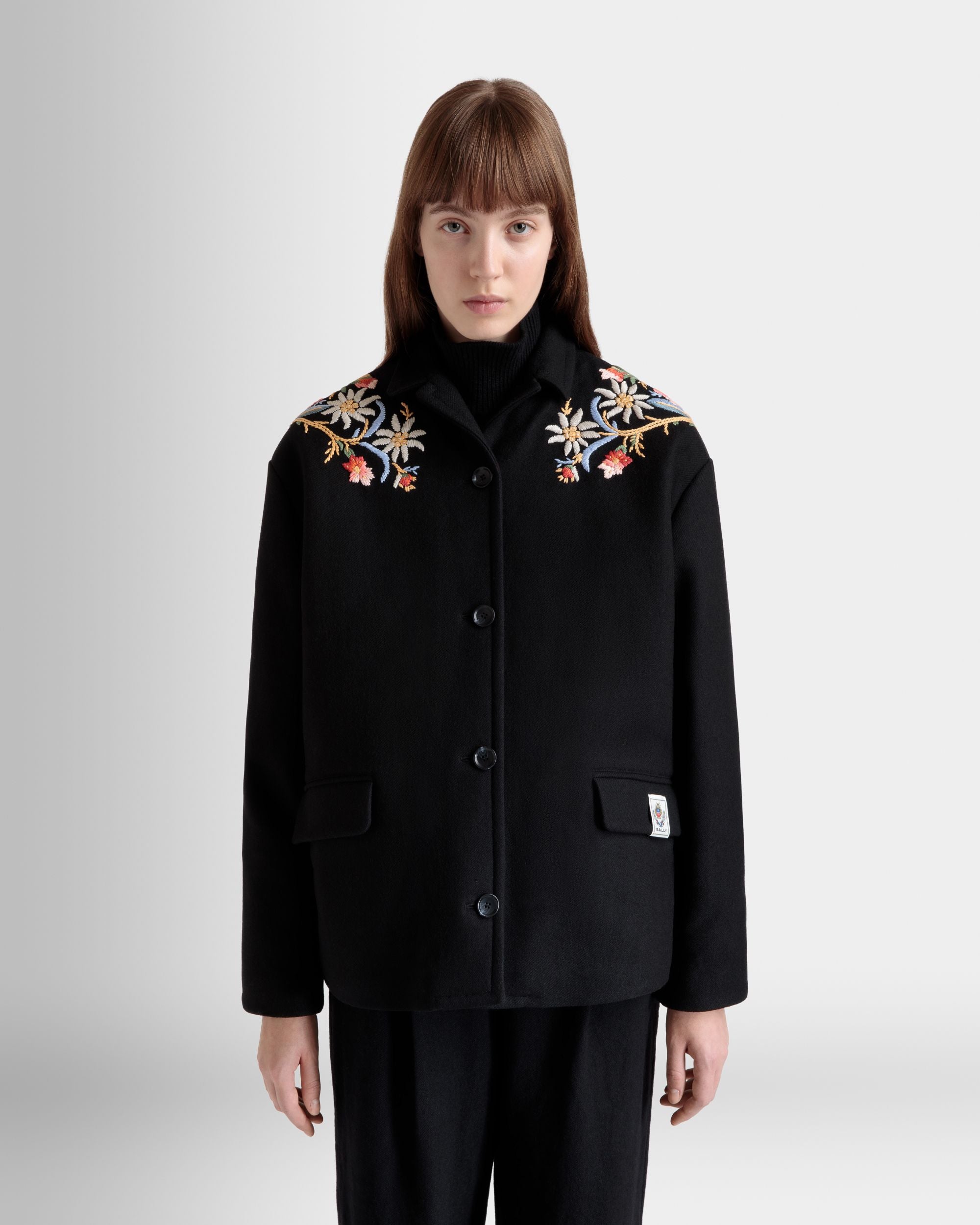 Winter Capsule Jacket With Alpine Flowers in a Black Wool Blend - Women's - Bally - 08