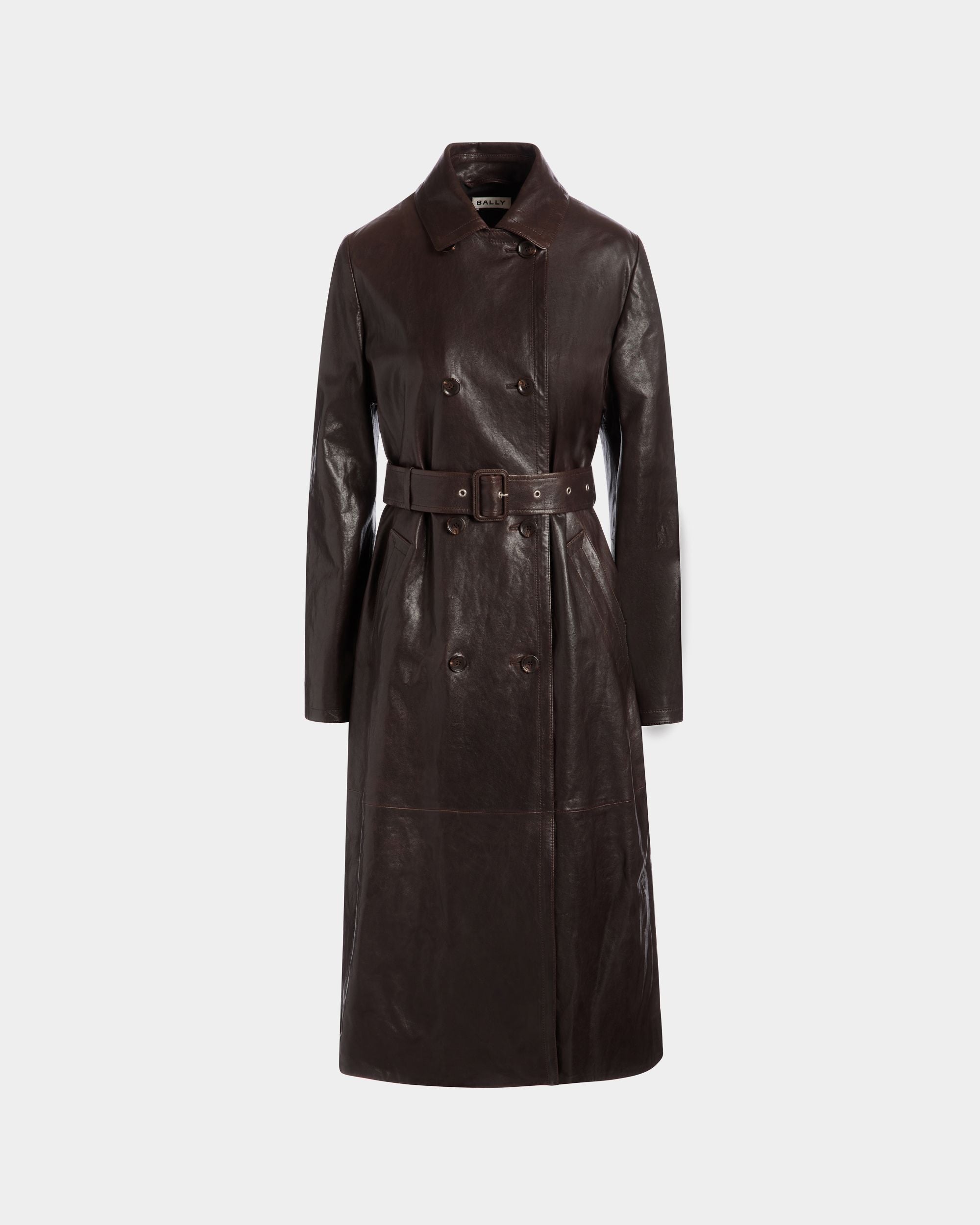 Belted Coat in Ebano Leather - Women's - Bally - 01