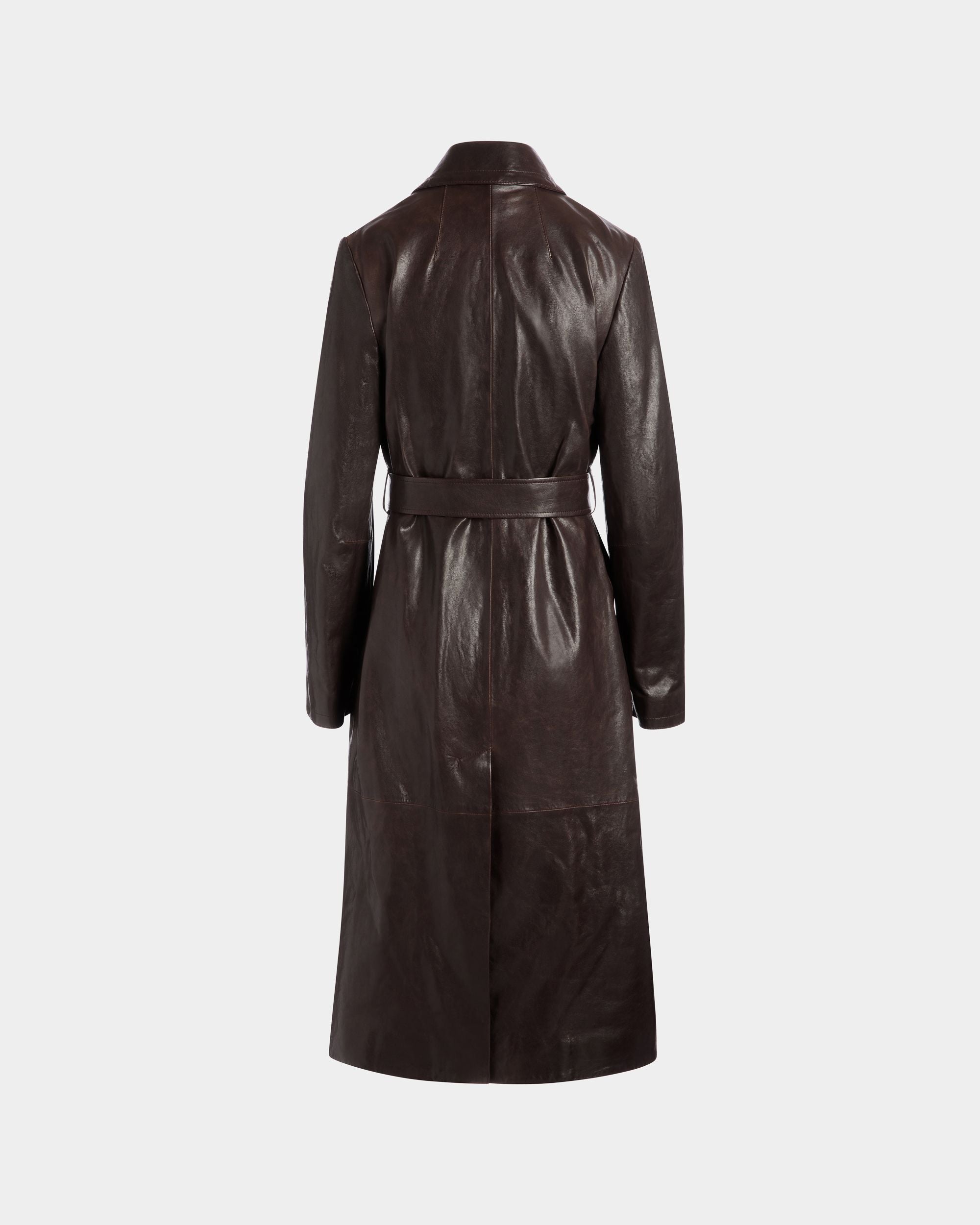 Belted Coat in Ebano Leather - Women's - Bally - 07