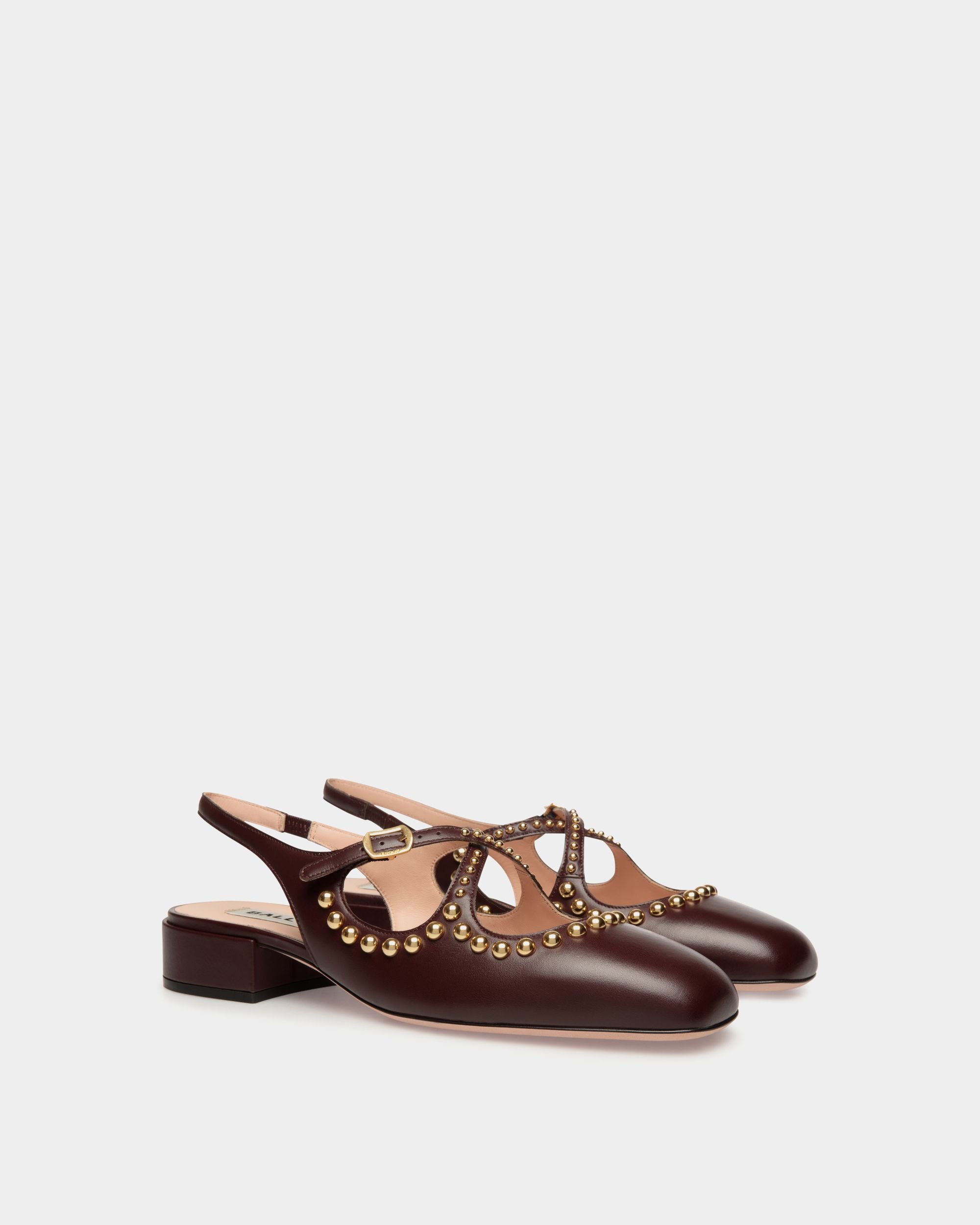 Ballyrina Slingback Pump in Deep Burgundy Leather - Women's - Bally - 02