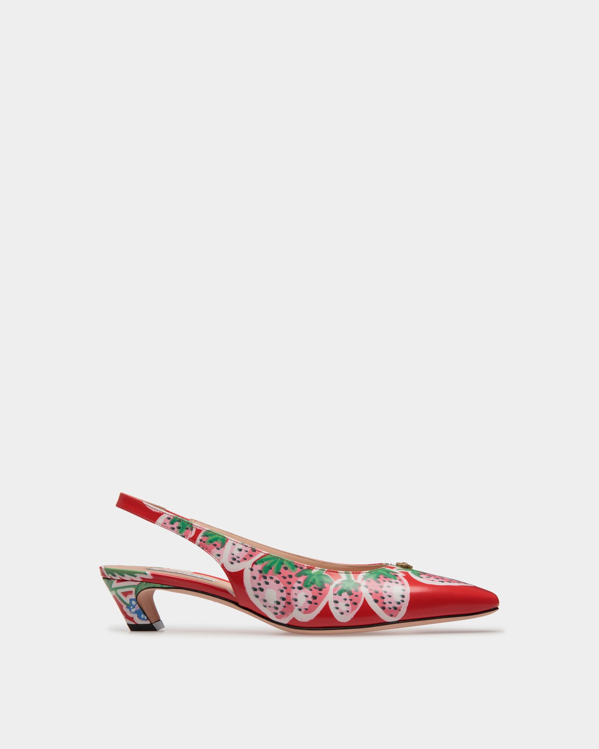 Sylt Slingback Pump in Strawberry Print Brushed Leather - Women's - Bally - 01