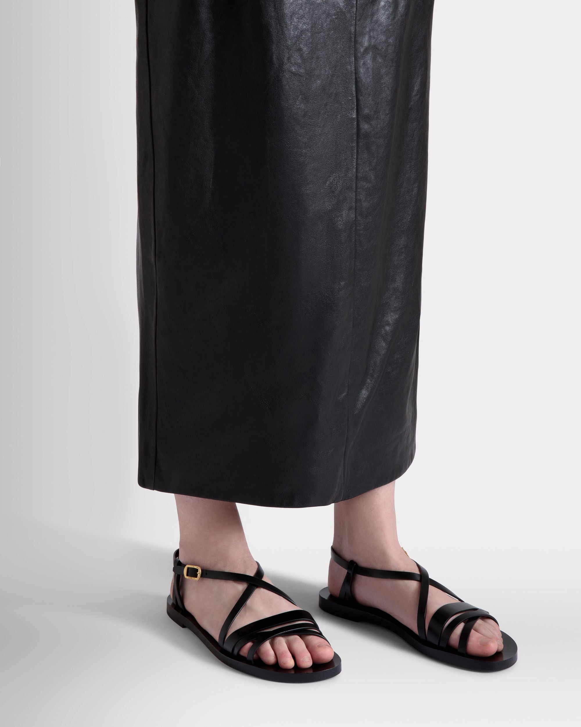 Salis Flat Sandal In Black Leather - Women's - Bally - 02