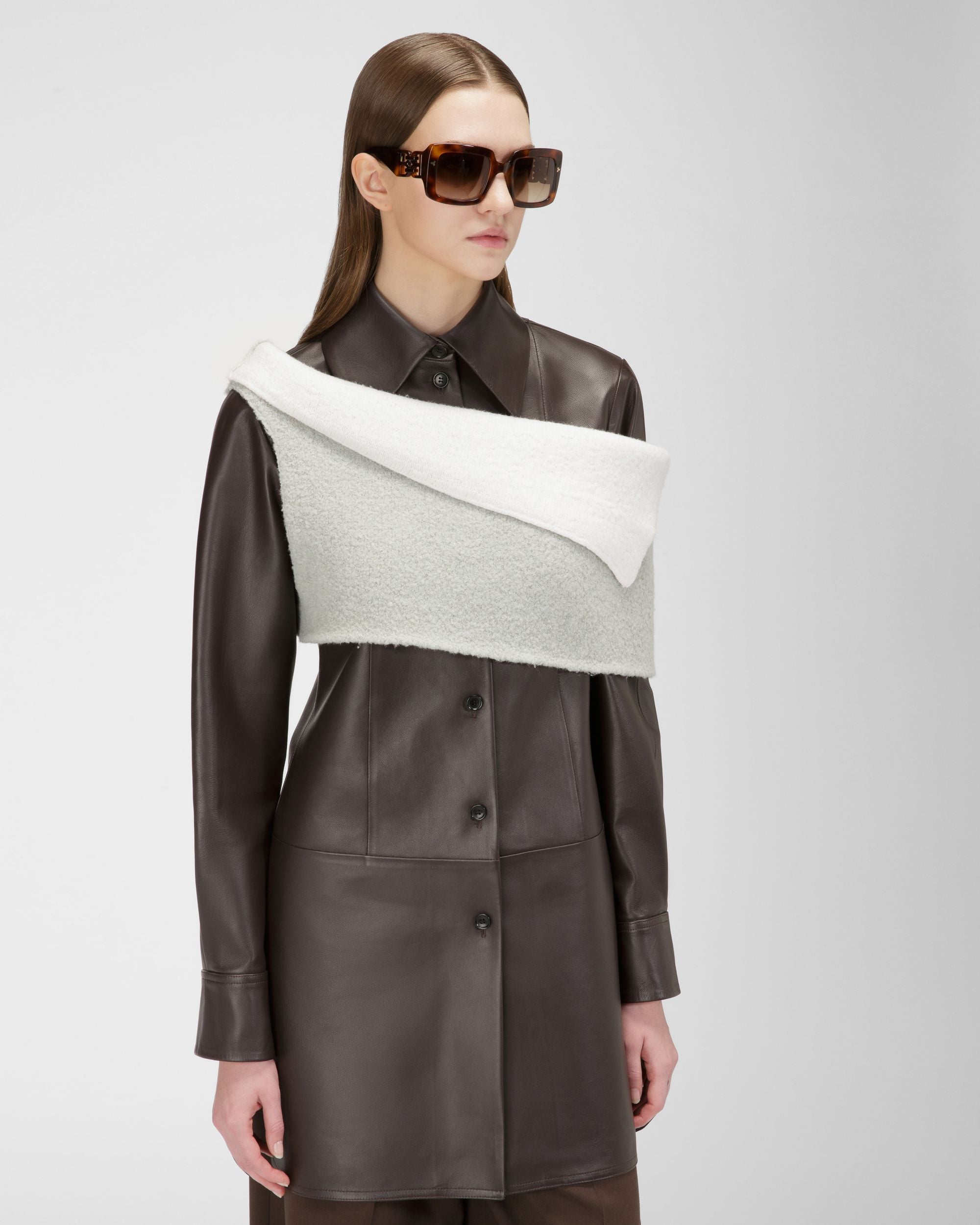 Wool Mix Scarf In Grey And Bone - Women's - Bally - 02