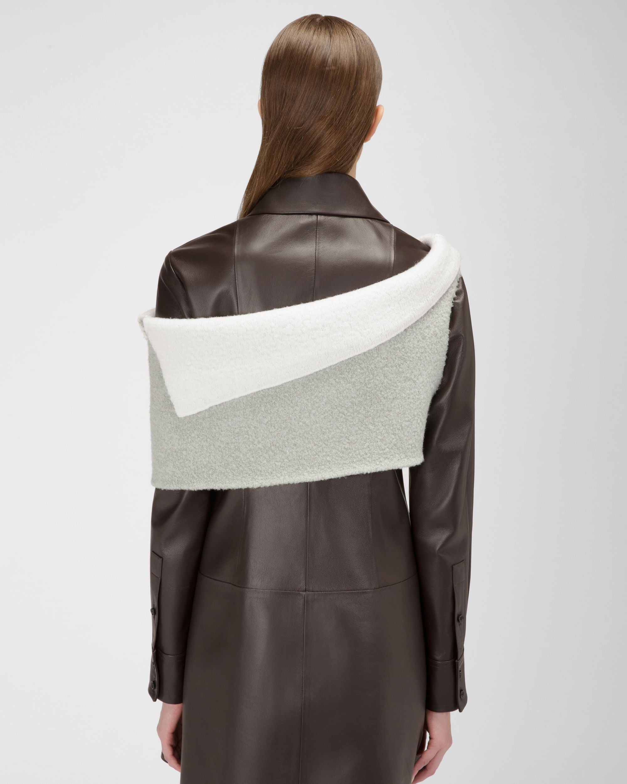 Wool Mix Scarf In Grey And Bone - Women's - Bally - 03