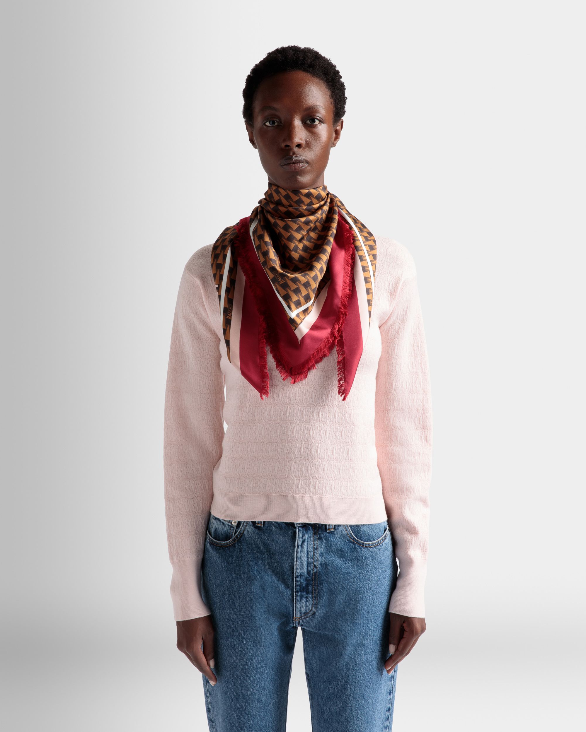 Pennant Print Square Scarf In Desert Silk - Women's - Bally - 02