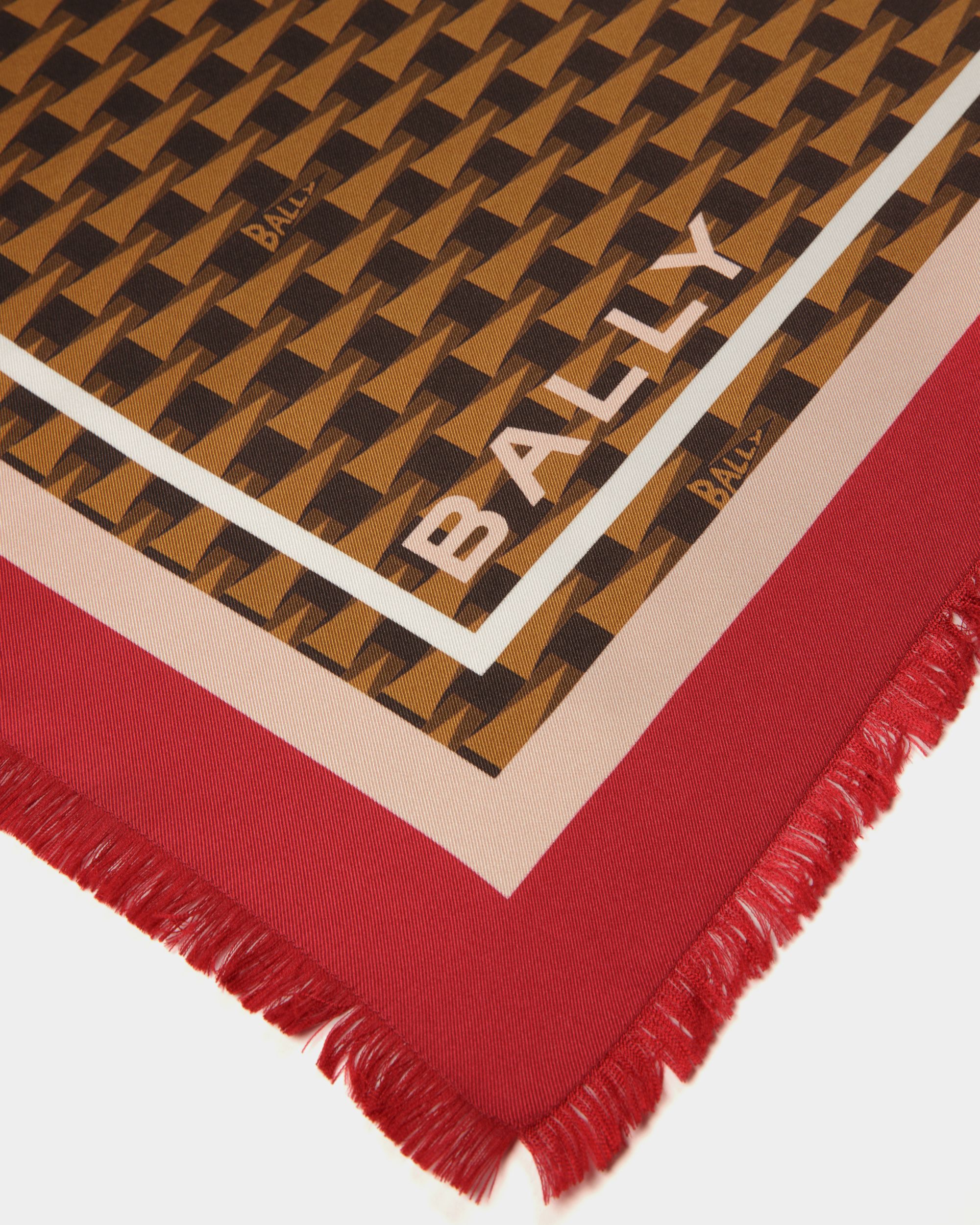 Pennant Print Square Scarf In Desert Silk - Women's - Bally - 03