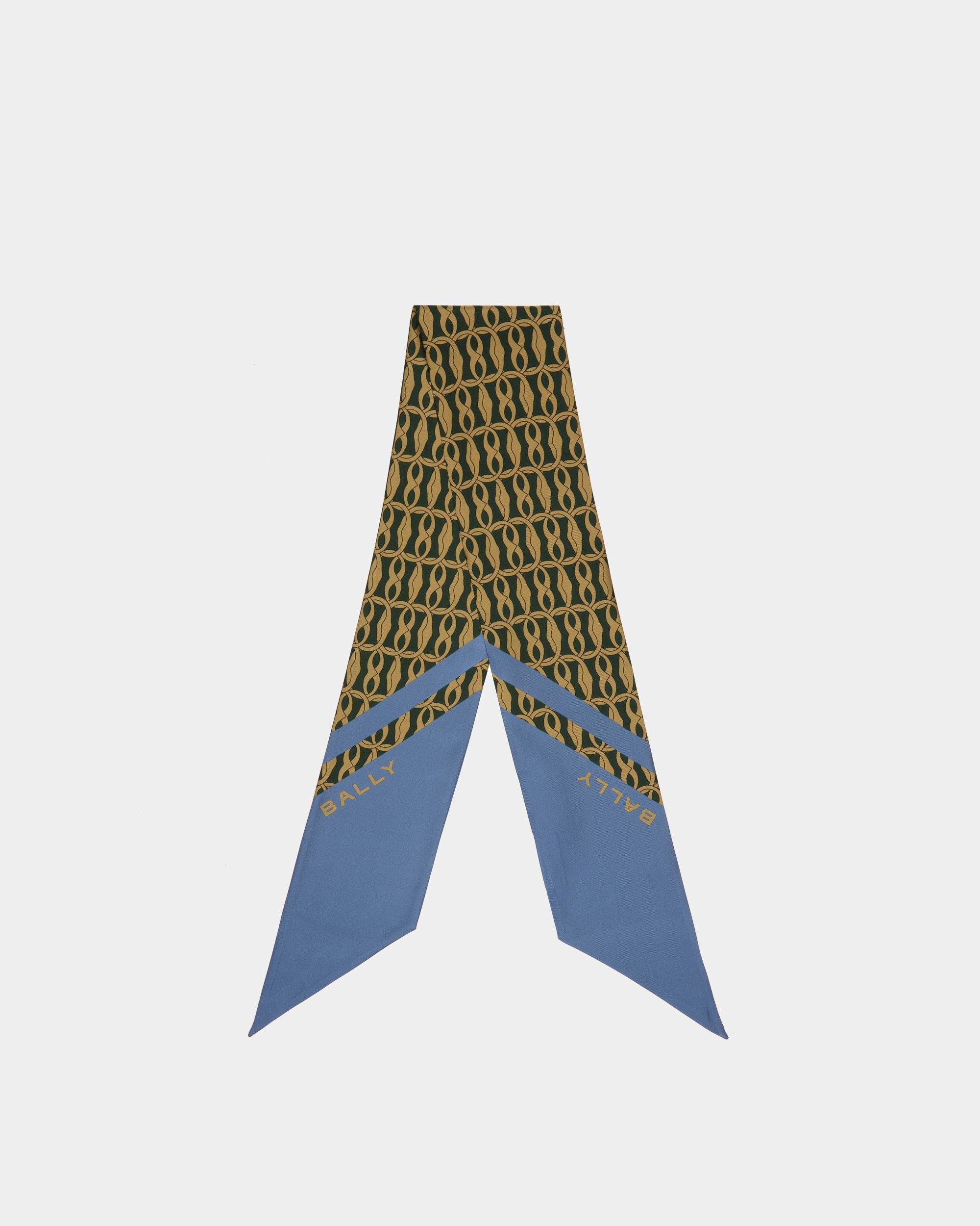 Emblem Print Twilly In Blue Silk - Women's - Bally - 01
