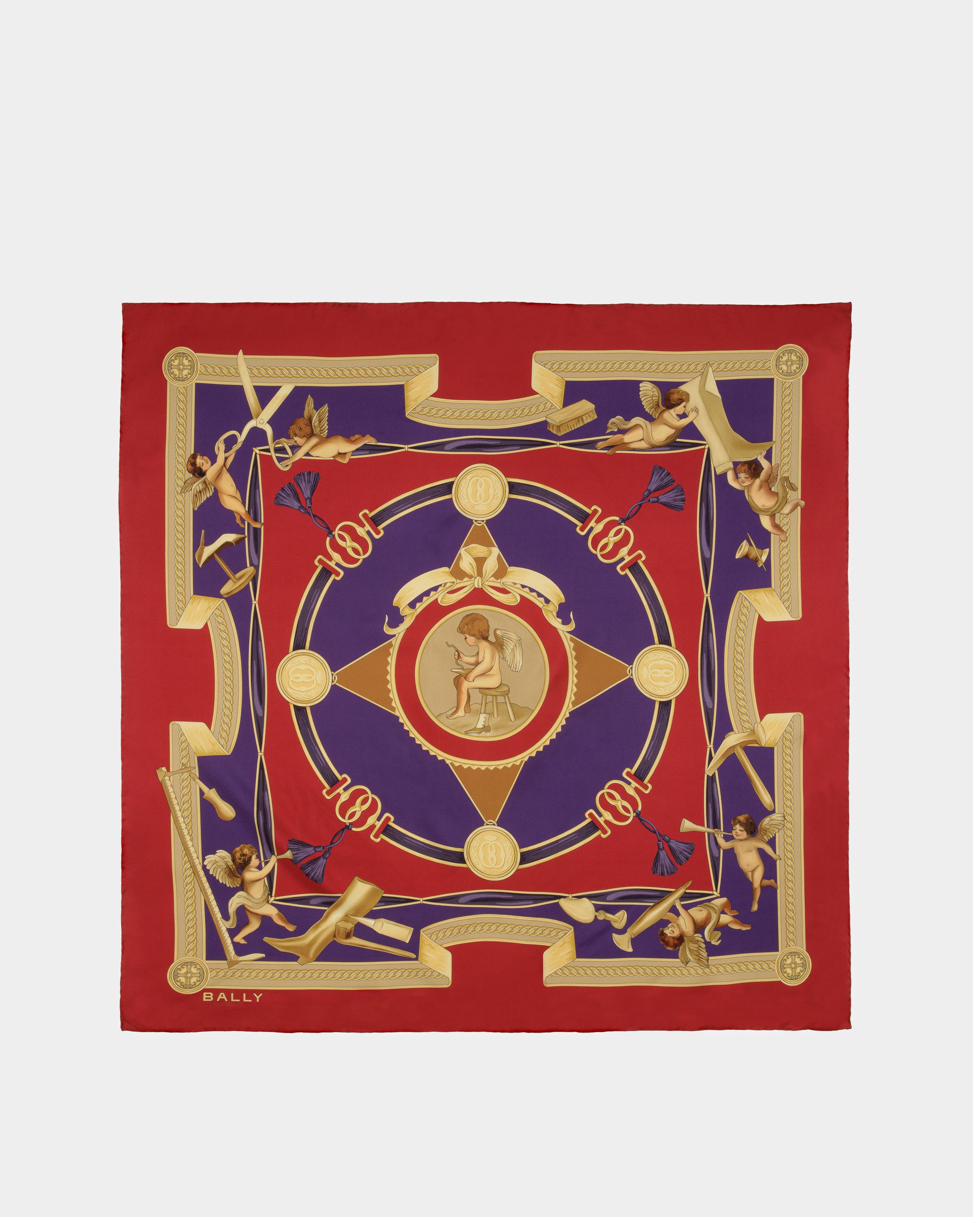 Printed Scarf In Burgundy Silk - Women's - Bally - 01