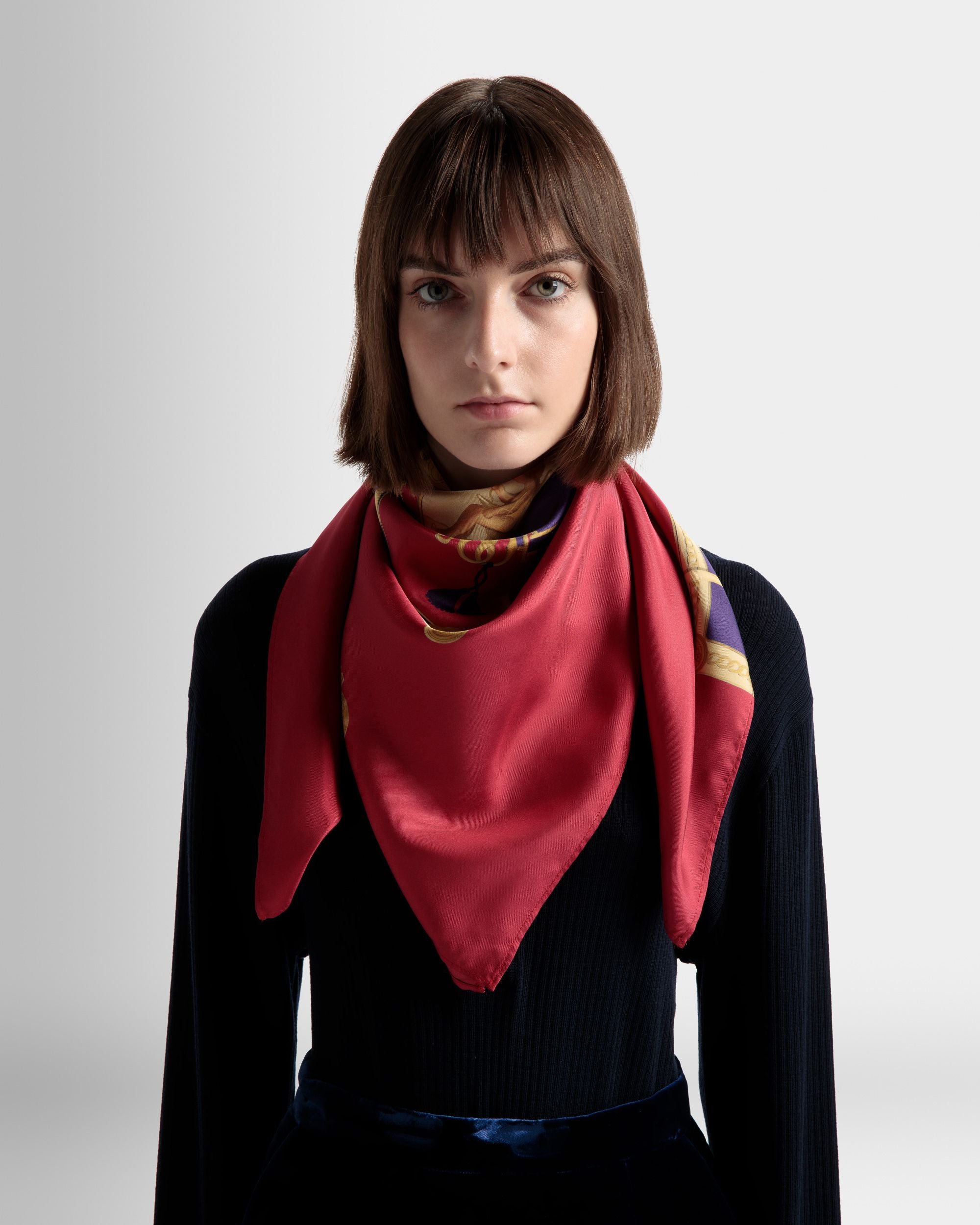 Printed Scarf In Burgundy Silk - Women's - Bally - 02