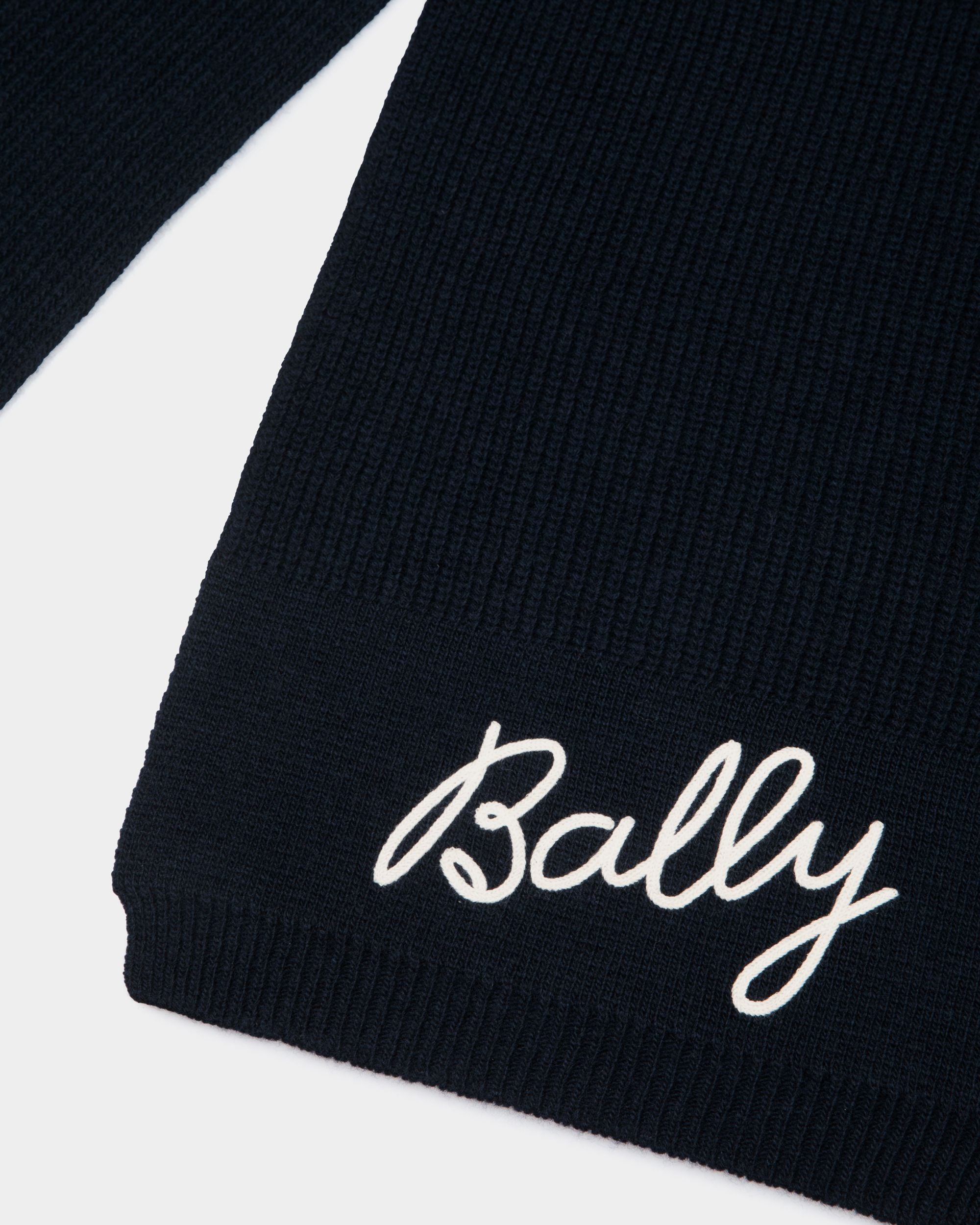 Scarf With Logo In Navy Blue Wool - Women's - Bally - 03