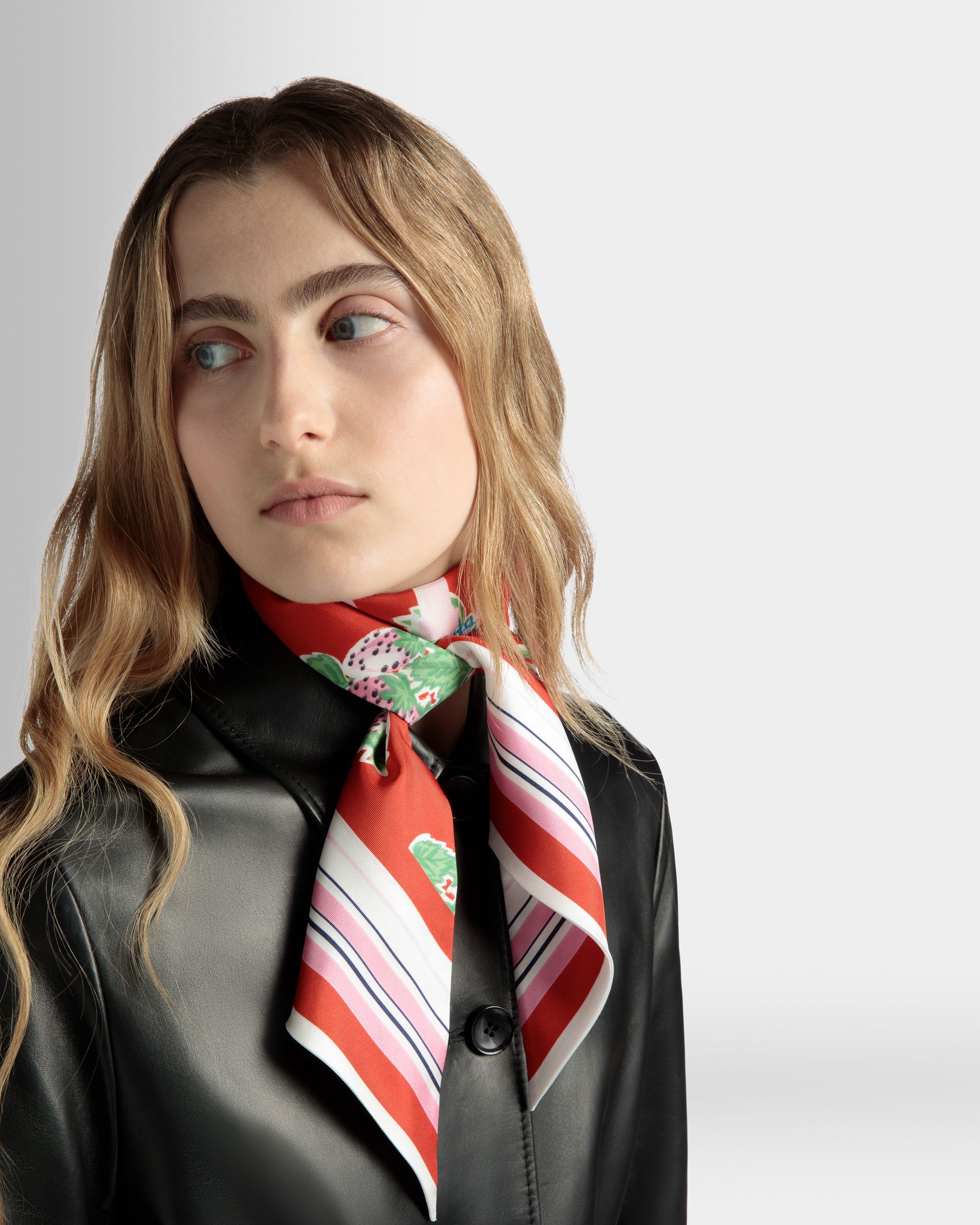 Neck Bow in Strawberry Print Silk - Women's - Bally - 02