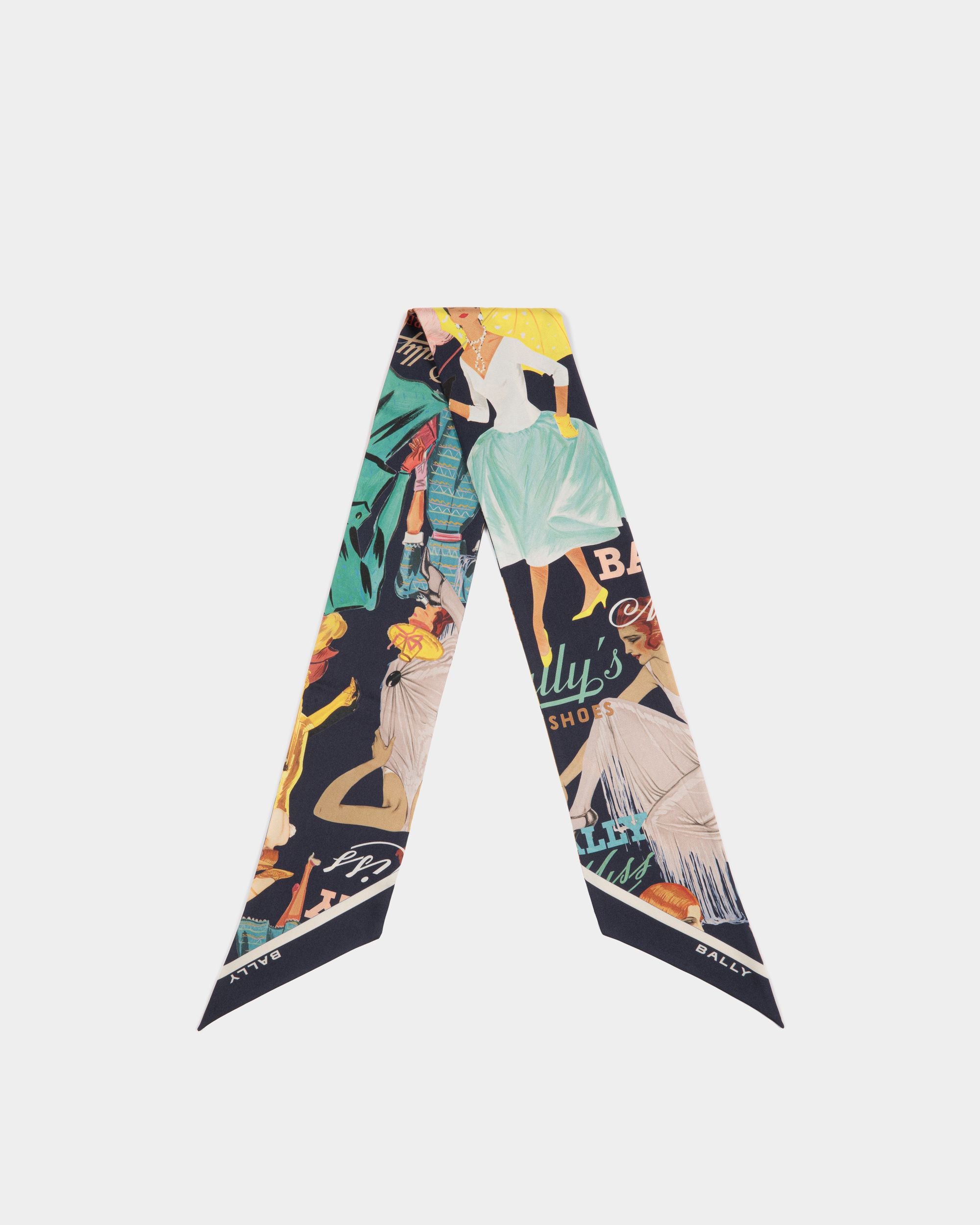 Neck Bow With Bally Ladies Print In Navy Blue Silk - Women's - Bally - 01