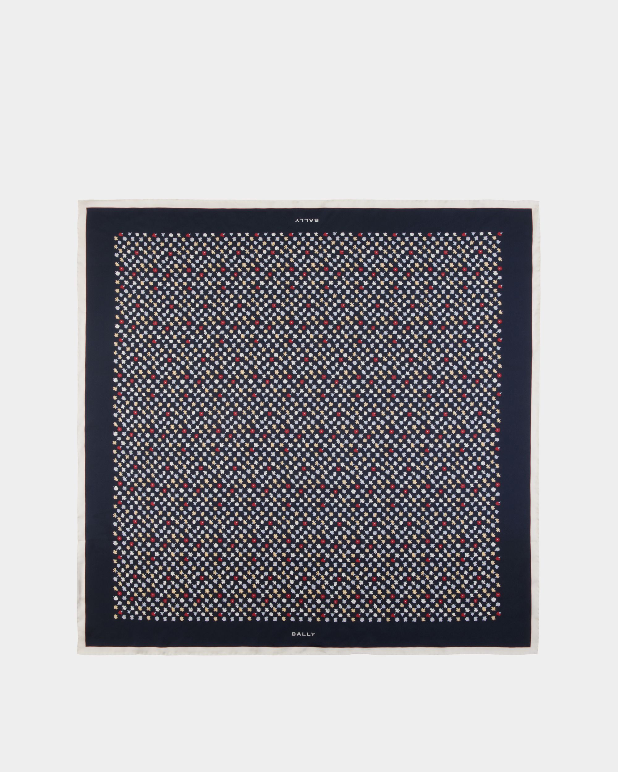 Silk Scarf with Microflowers in Navy Blue - Women's - Bally - 01