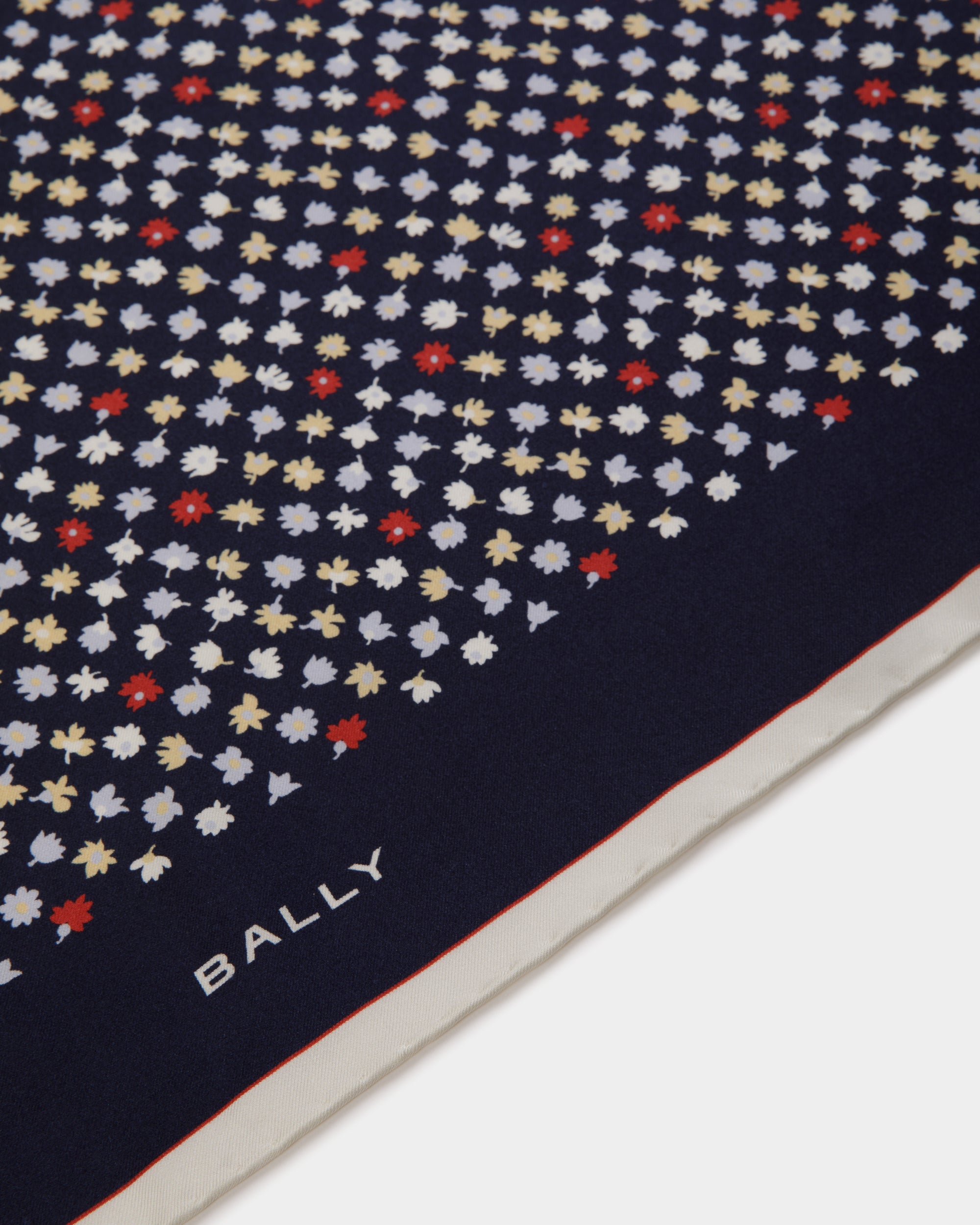 Silk Scarf with Microflowers in Navy Blue - Women's - Bally - 02
