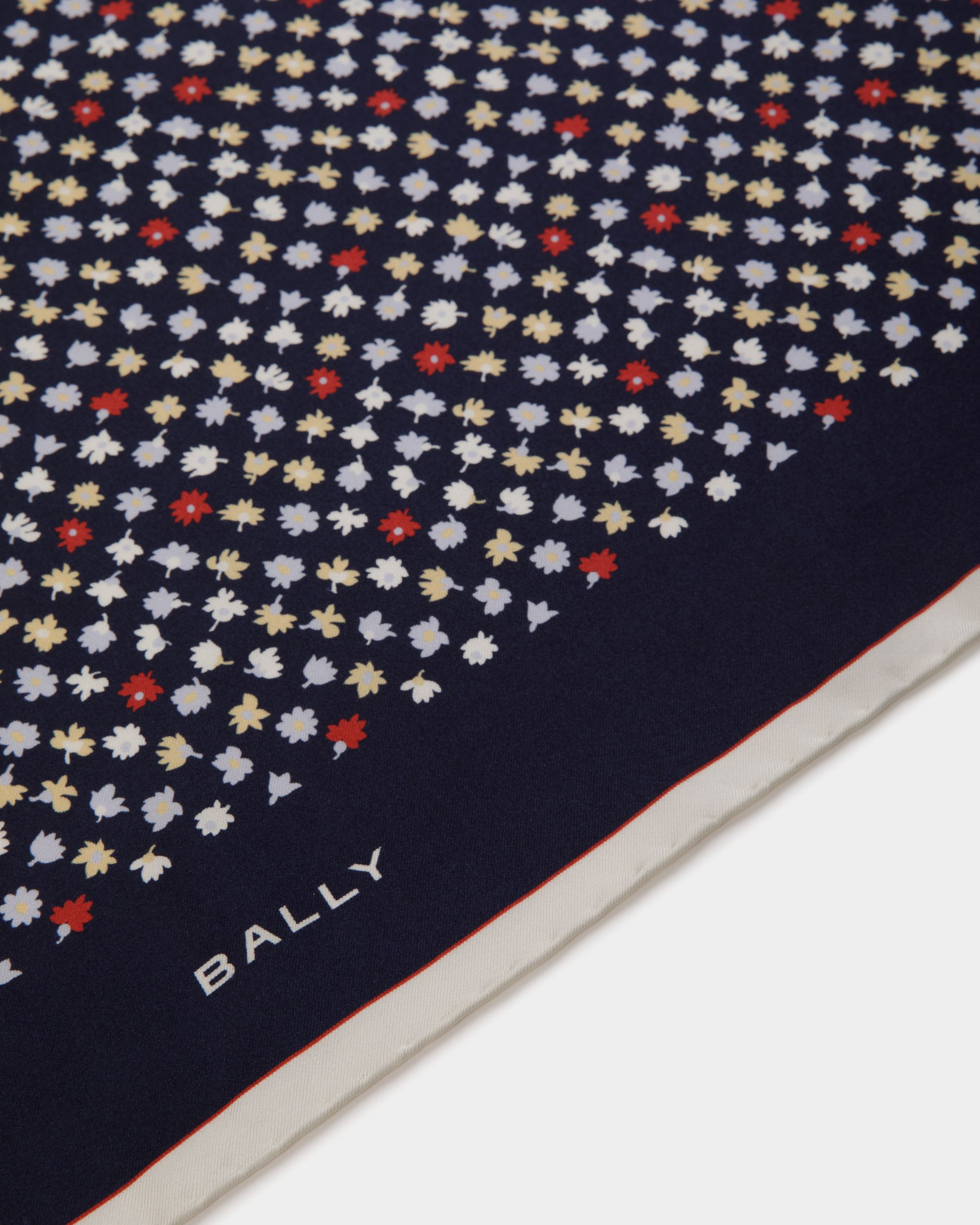 Silk Scarf with Microflowers in Navy Blue - Women's - Bally - 02