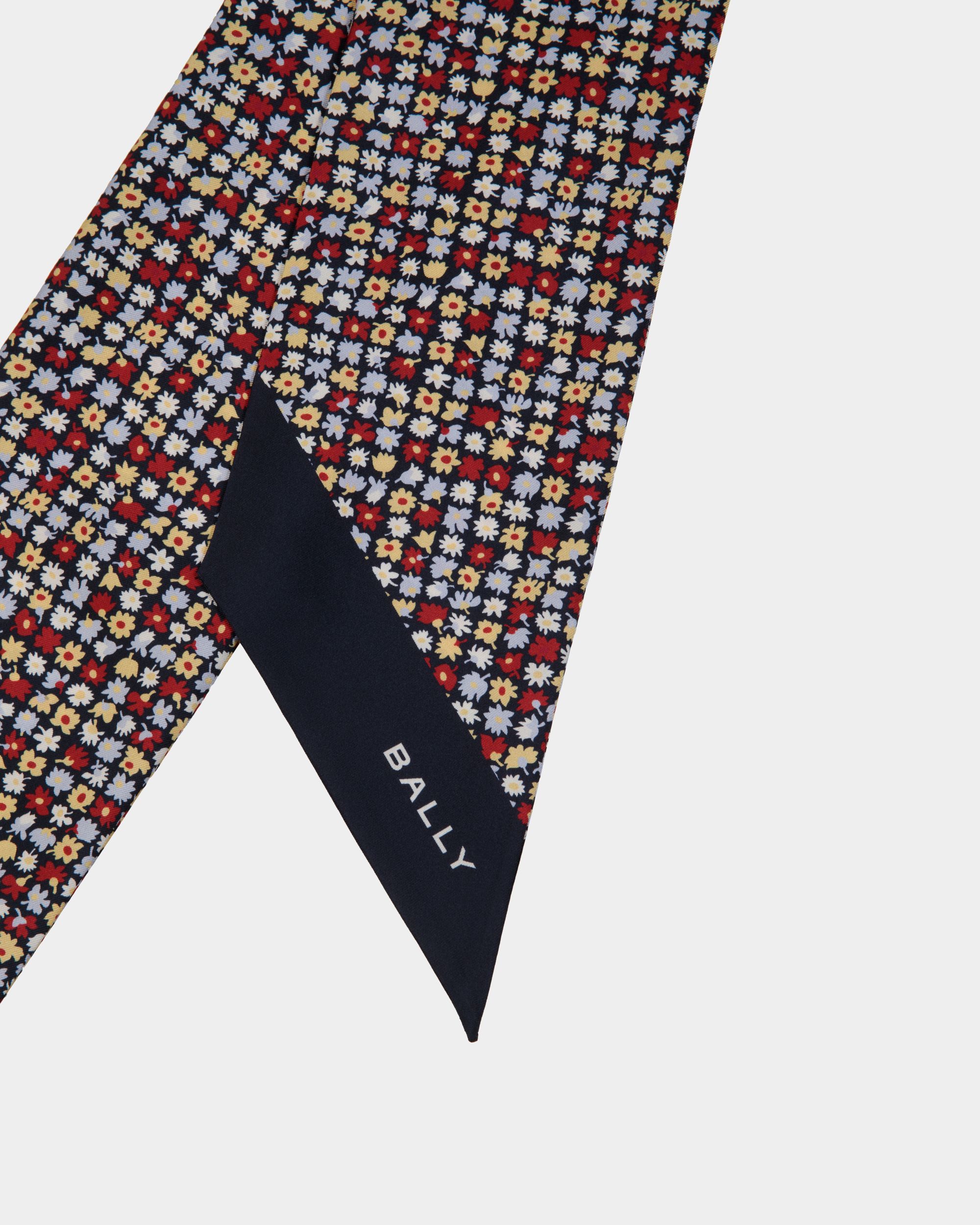 Neck Bow with Microflowers in Navy Blue Silk - Women's - Bally - 02