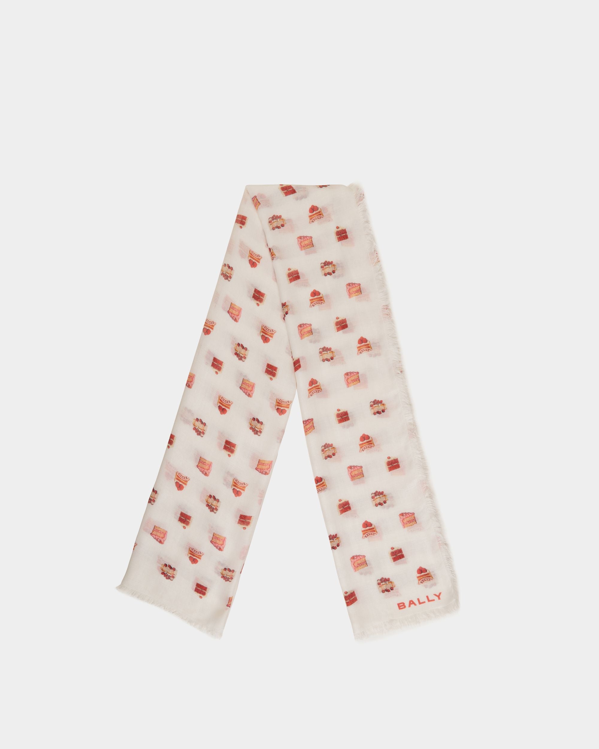 Scarf With Bally Cake in Ivory Modal And Cashmere - Women's - Bally - 01
