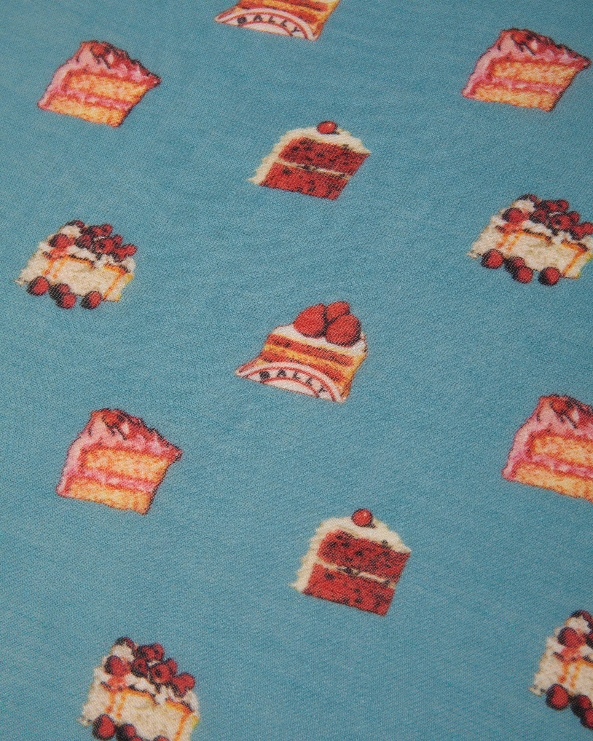 Scarf With a Bally Cake Print in Medium Blue Modal And Cashmere - Women's - Bally - 03