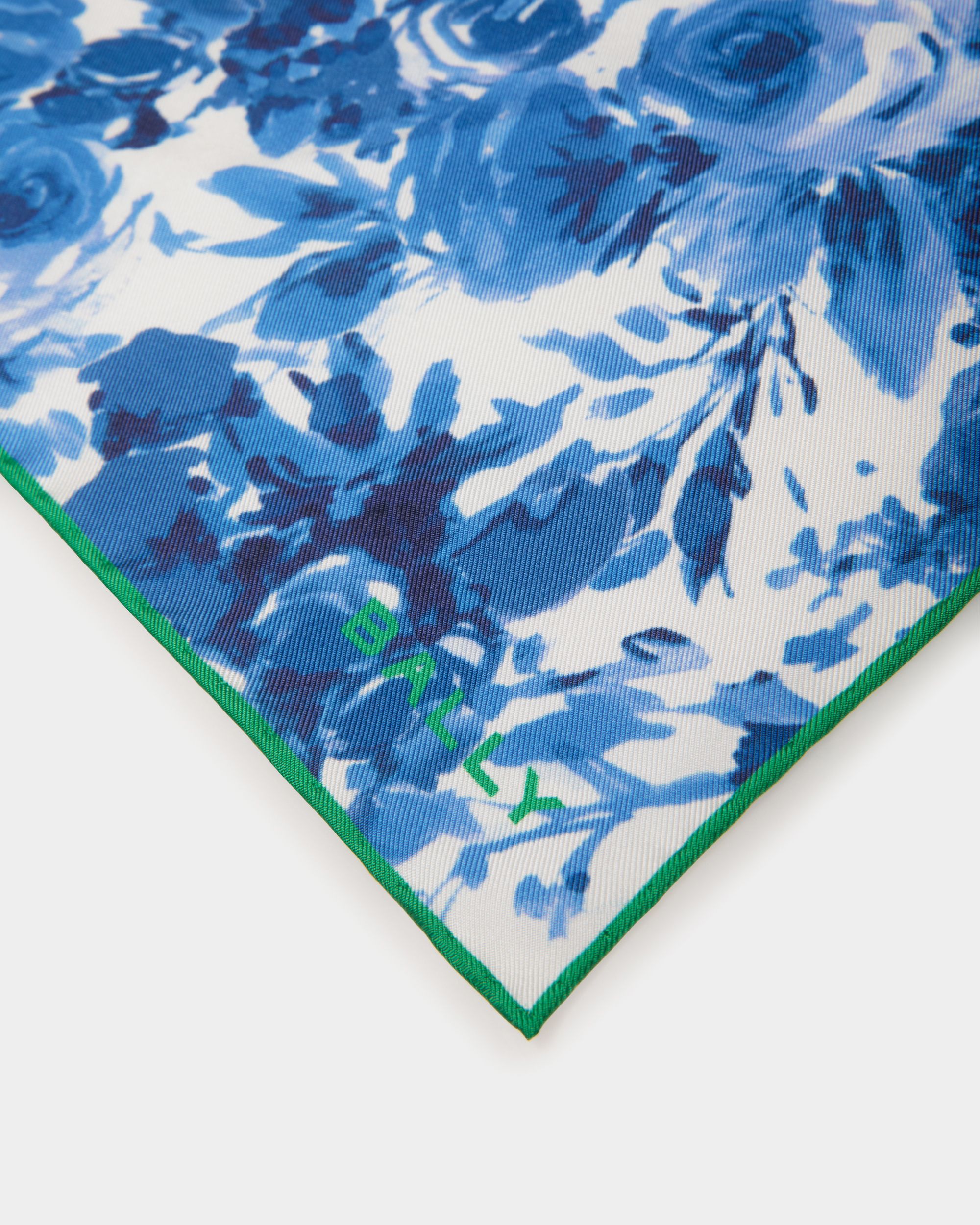 Silk Scarf with a Rosengarten Print in Blue - Women's - Bally - 03