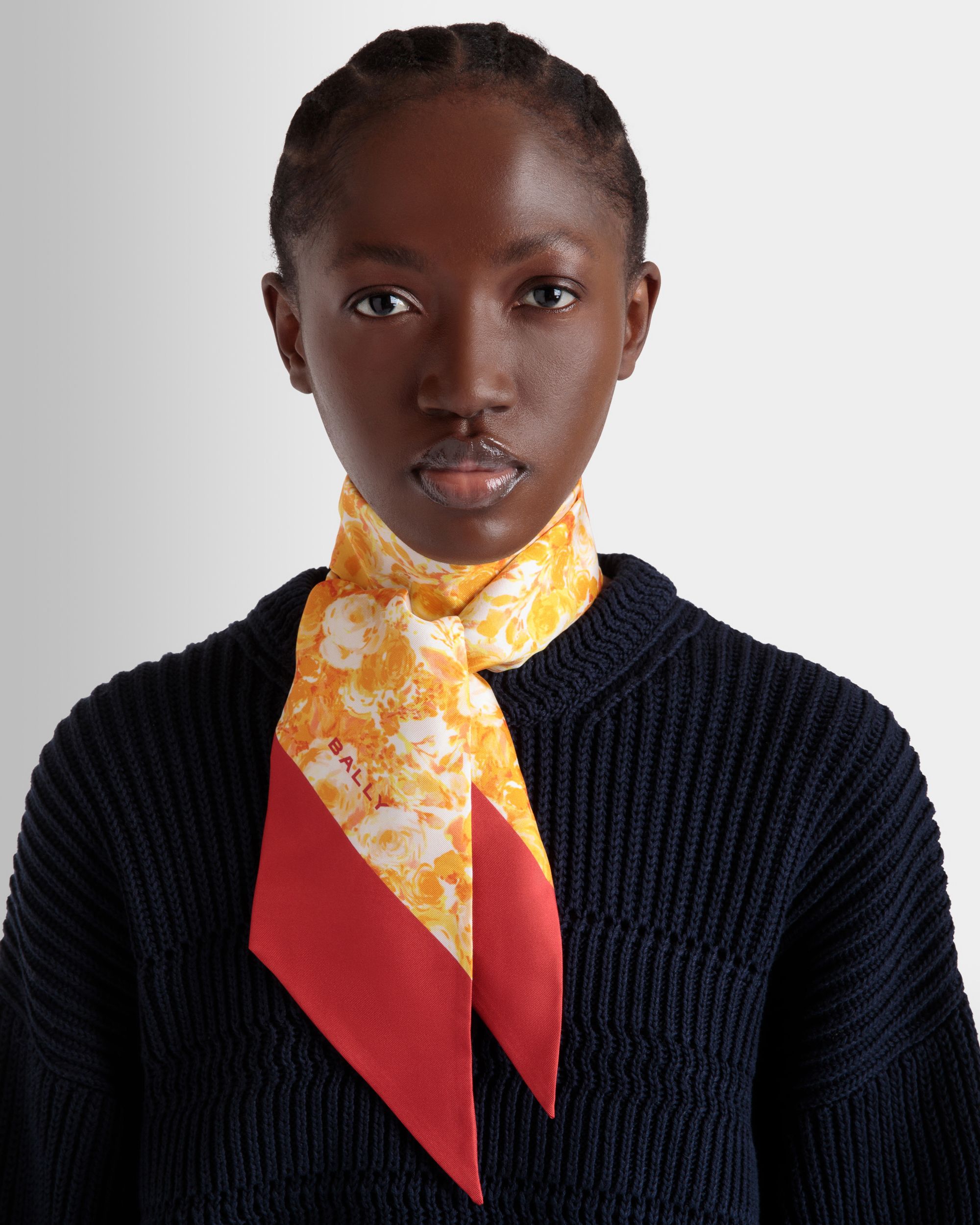 Neck Bow with a Rosengarten Print in Koi Orange Silk - Women's - Bally - 02