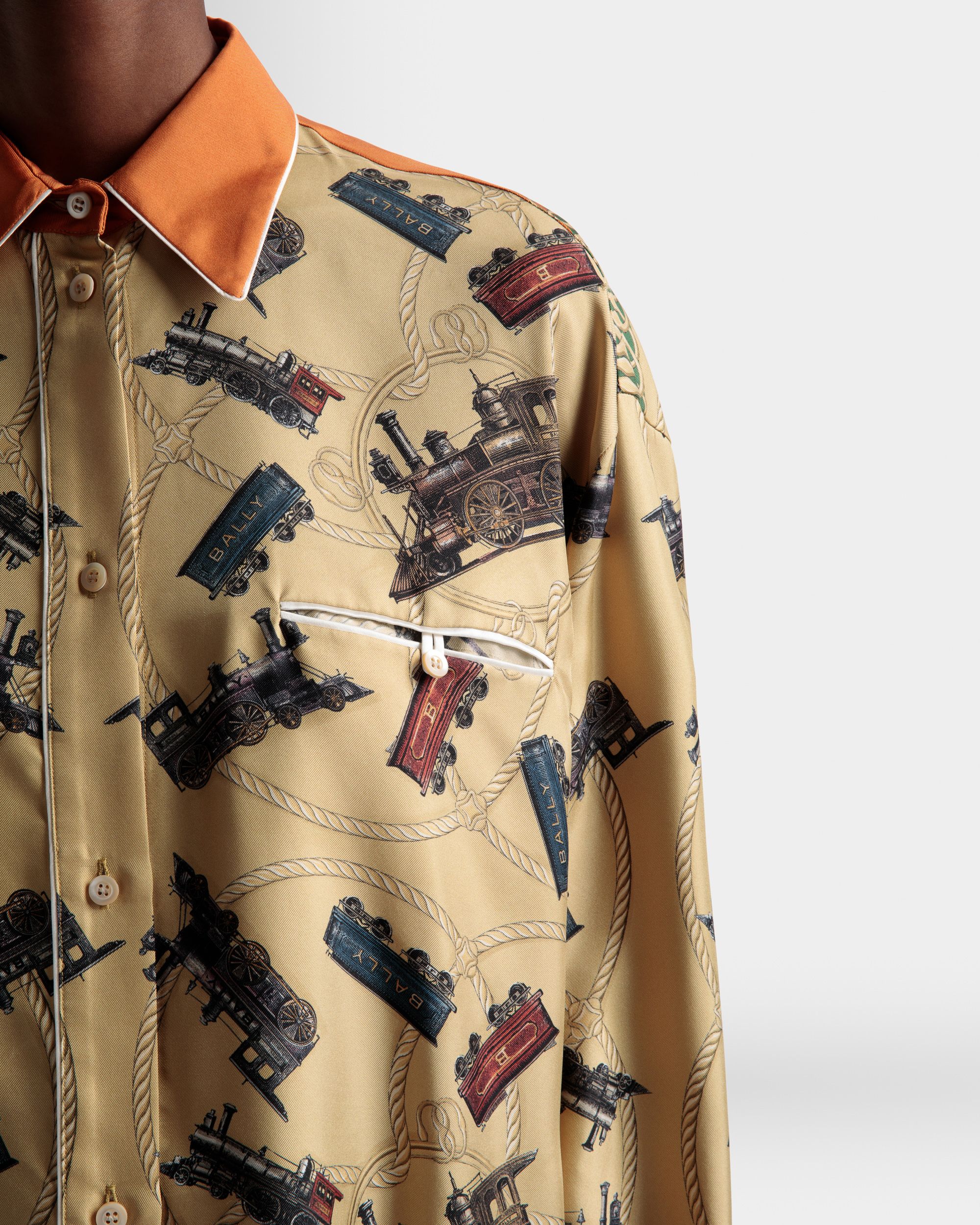 Train Print Shirt In Multicolor Silk - Women's - Bally - 04