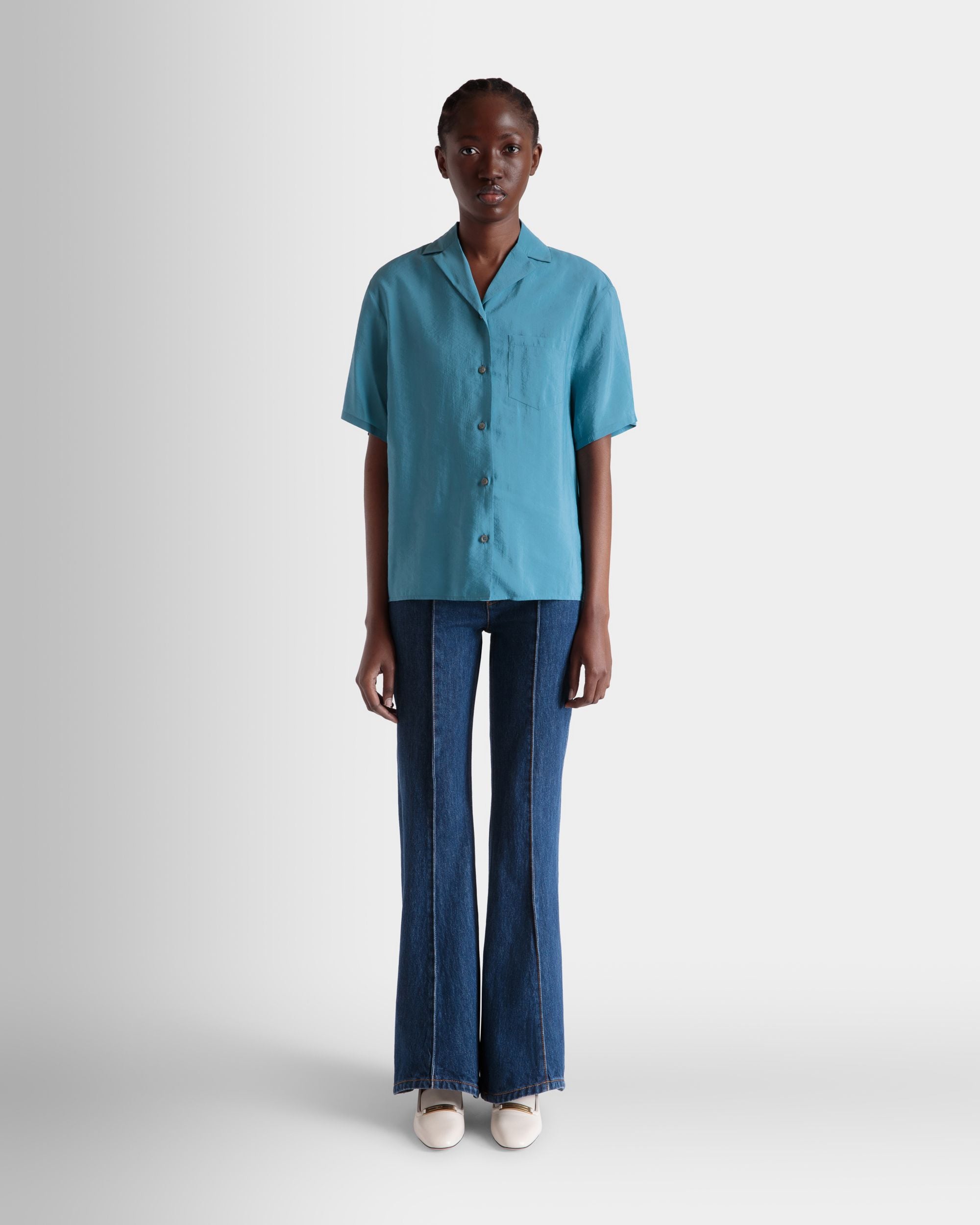 Shirt in Medium Blue Satin - Women's - Bally - 02