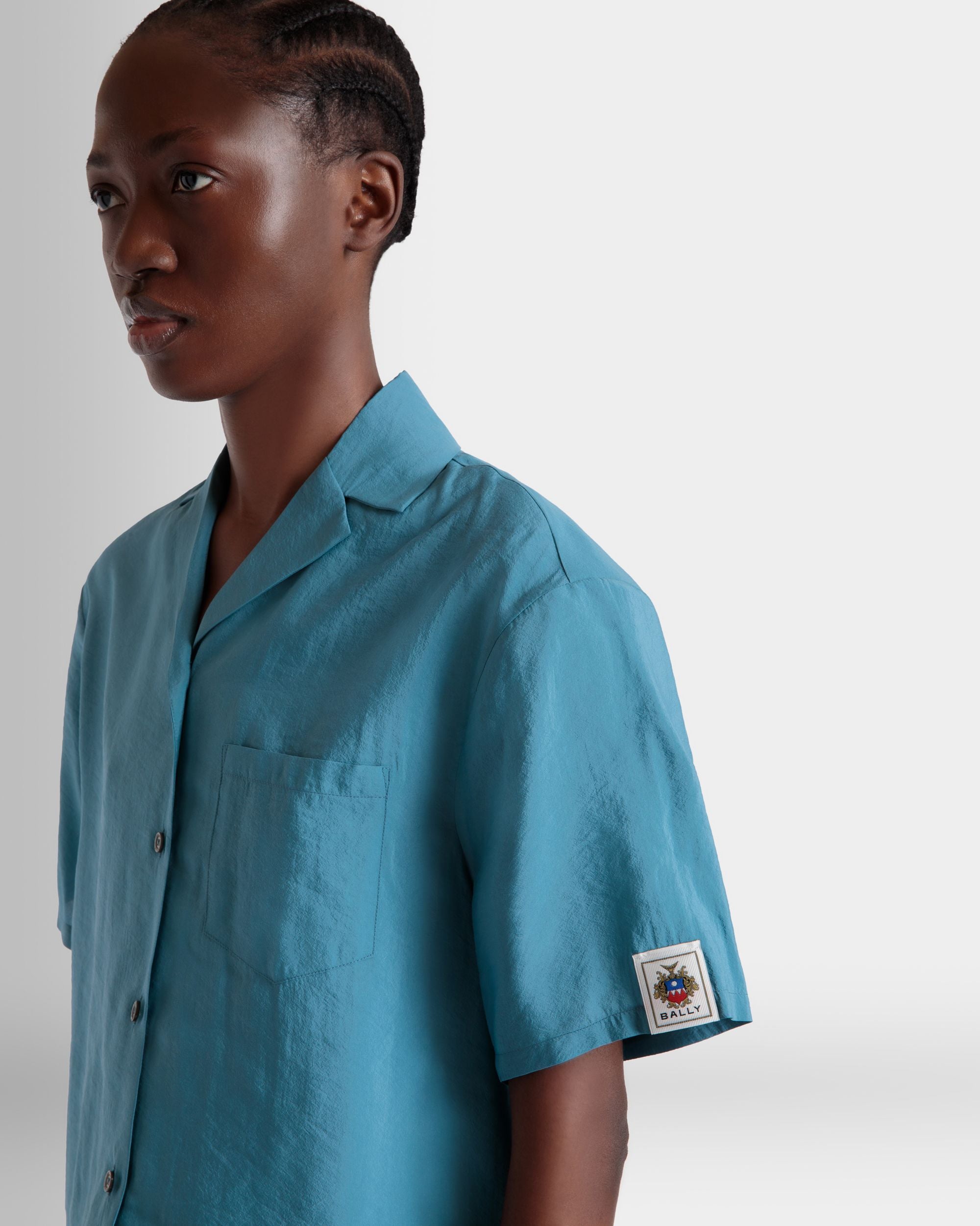 Shirt in Medium Blue Satin - Women's - Bally - 03