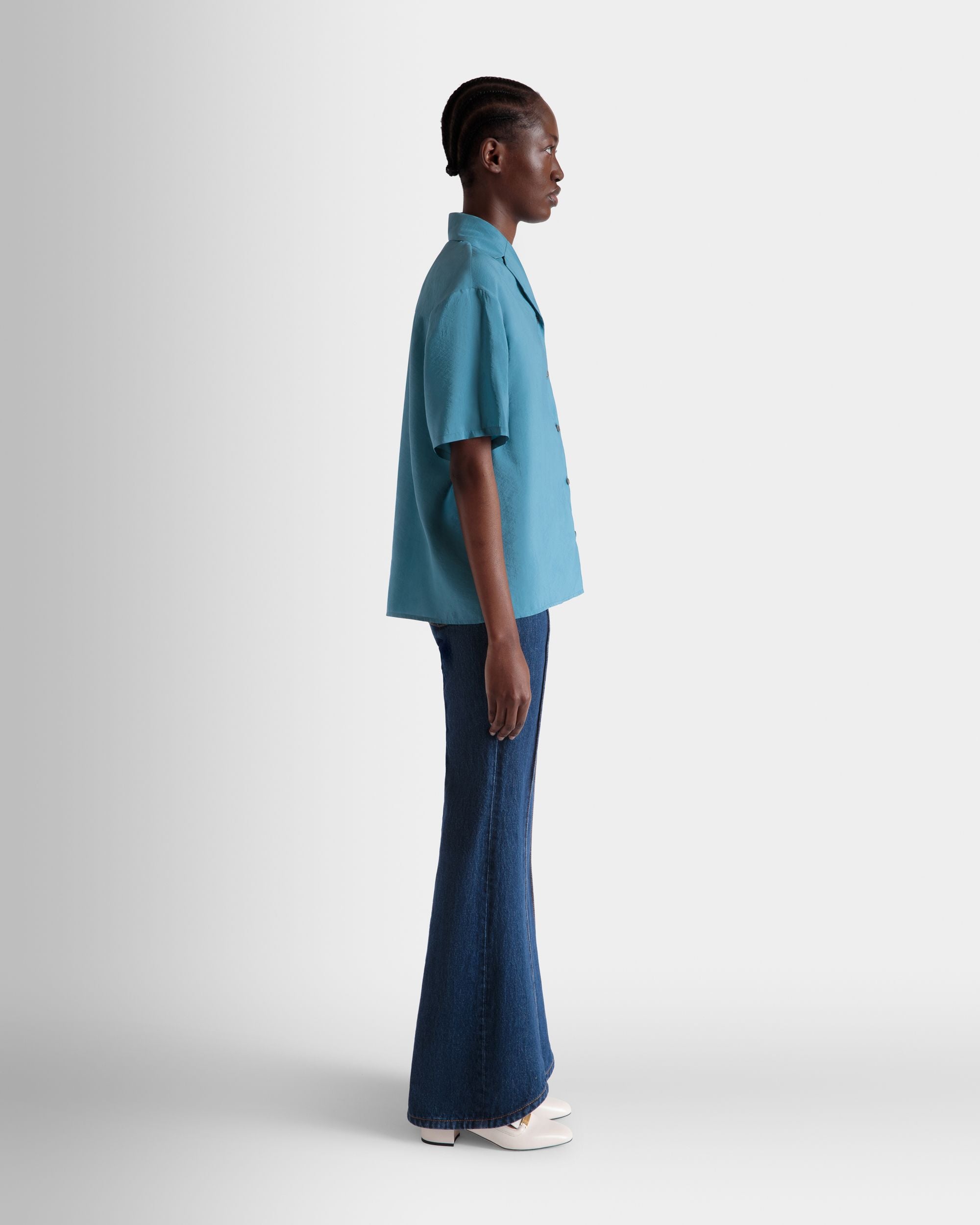 Shirt in Medium Blue Satin - Women's - Bally - 05
