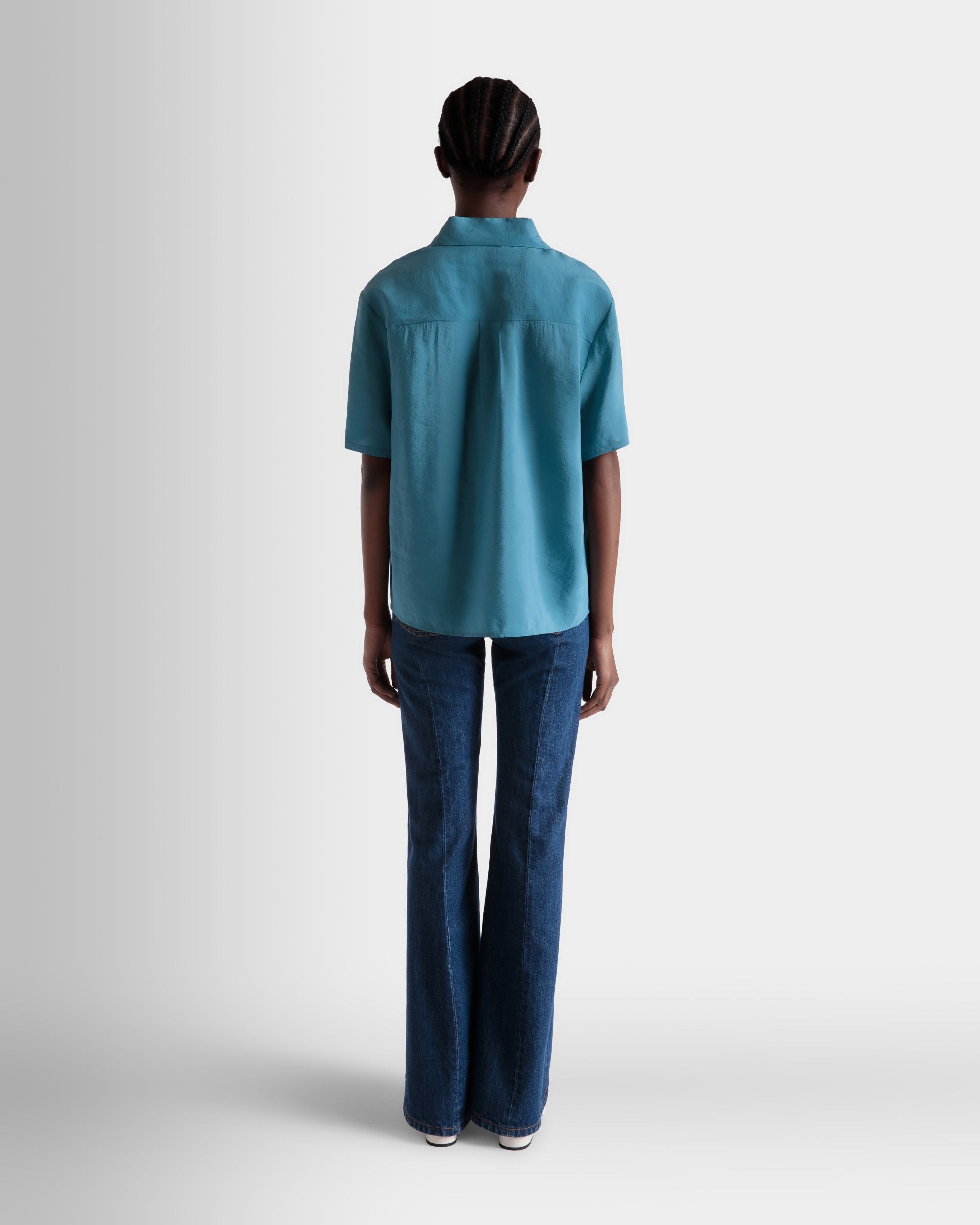 Shirt in Medium Blue Satin - Women's - Bally - 06