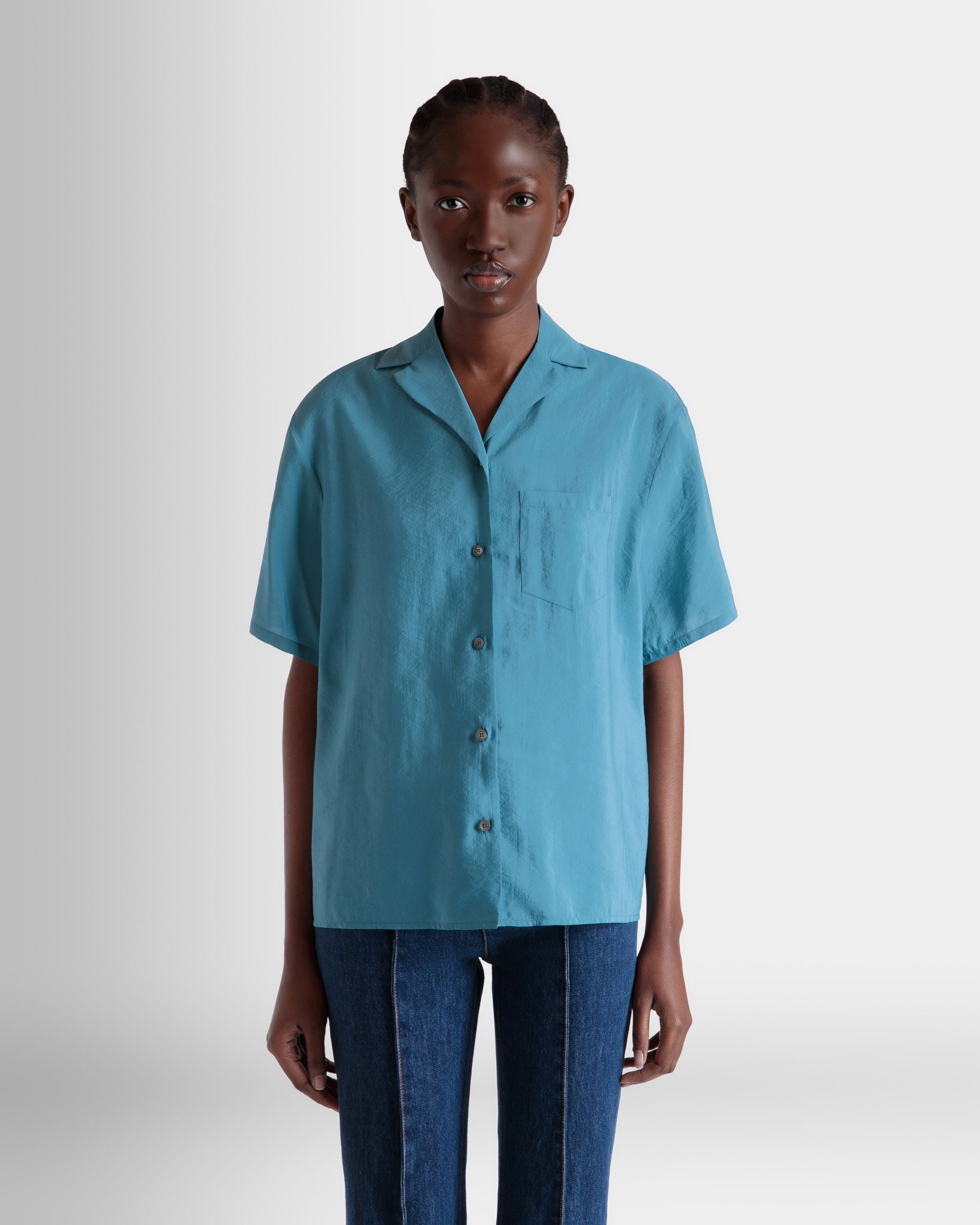 Shirt in Medium Blue Satin - Women's - Bally - 08