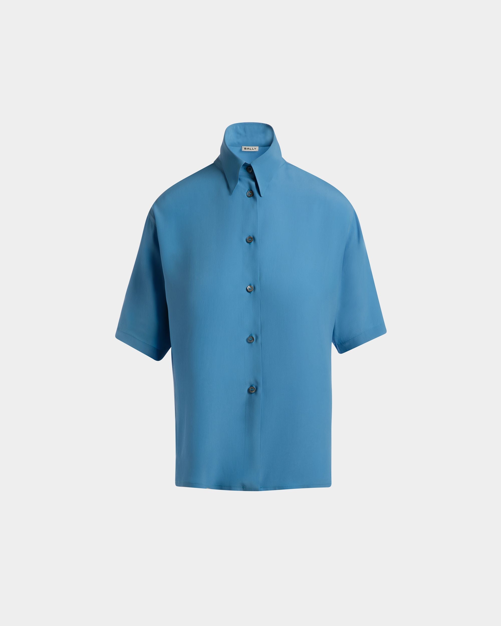Shirt in Medium Blue Crepe de Chine - Women's - Bally - 01