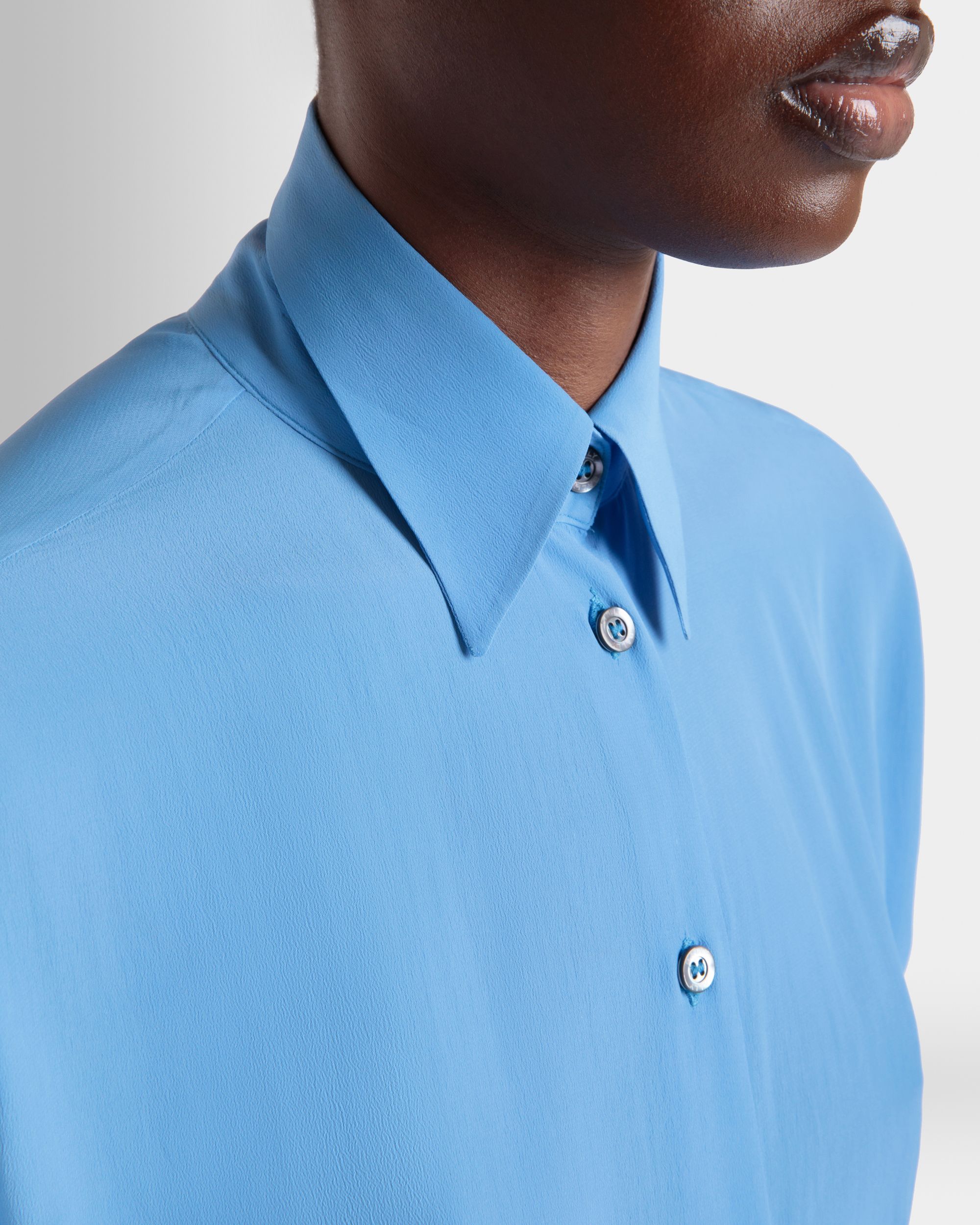 Shirt in Medium Blue Crepe de Chine - Women's - Bally - 03