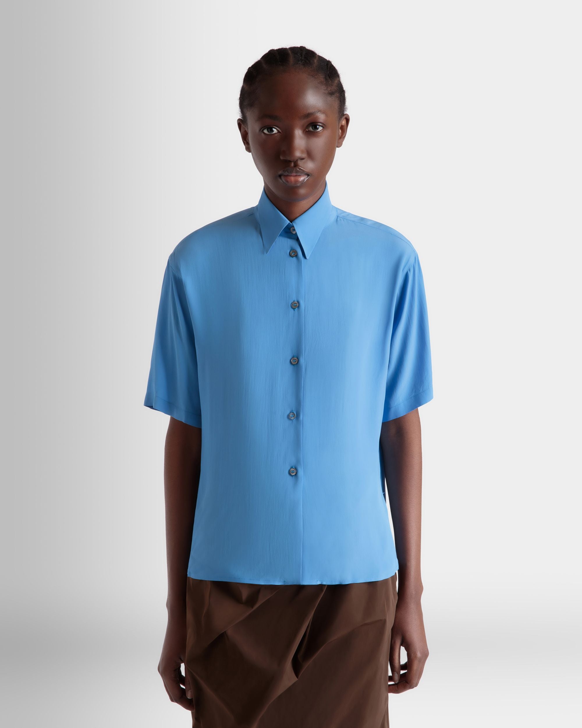 Shirt in Medium Blue Crepe de Chine - Women's - Bally - 08