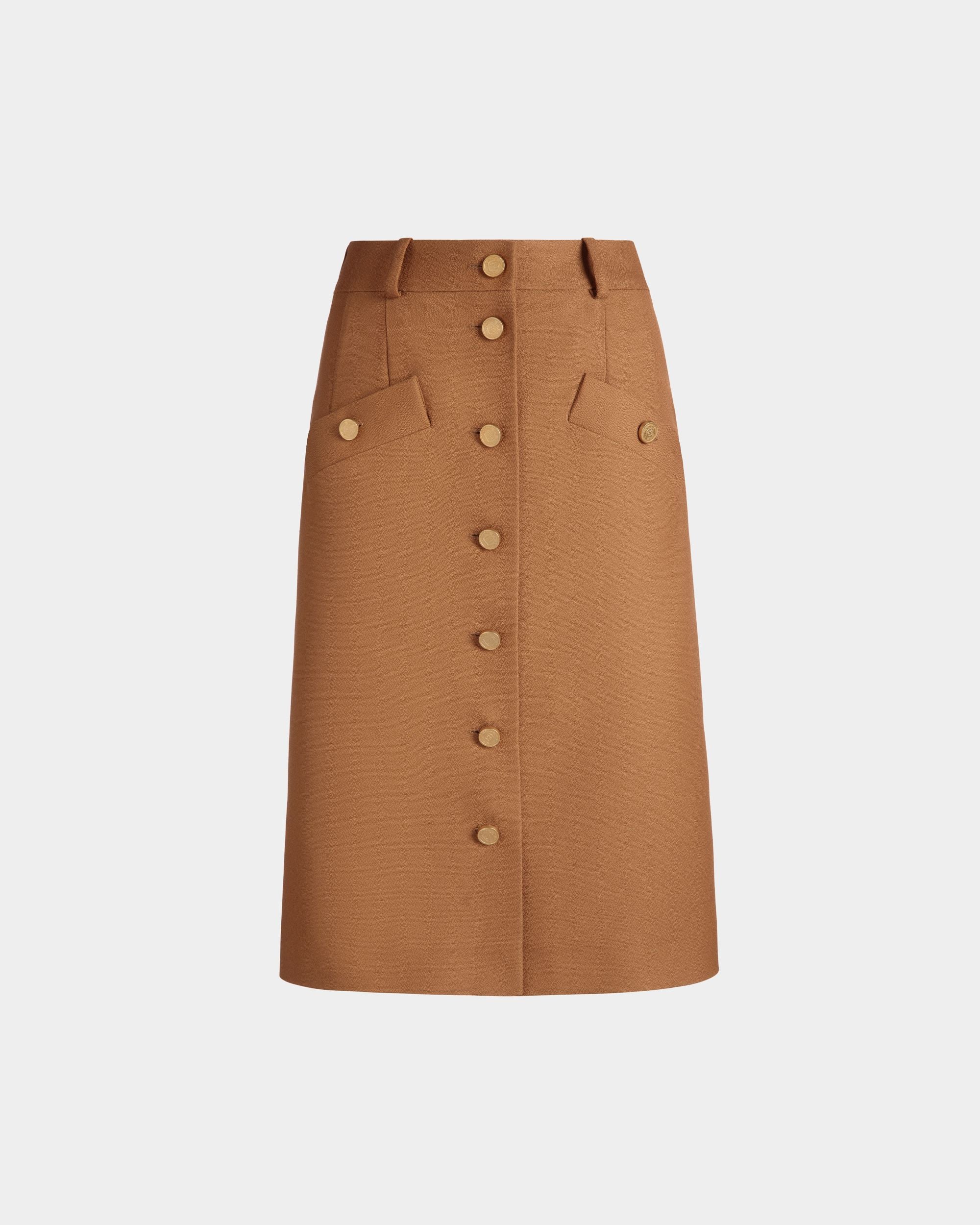 Brown Midi Skirt in a Wool Blend - Women's - Bally - 01