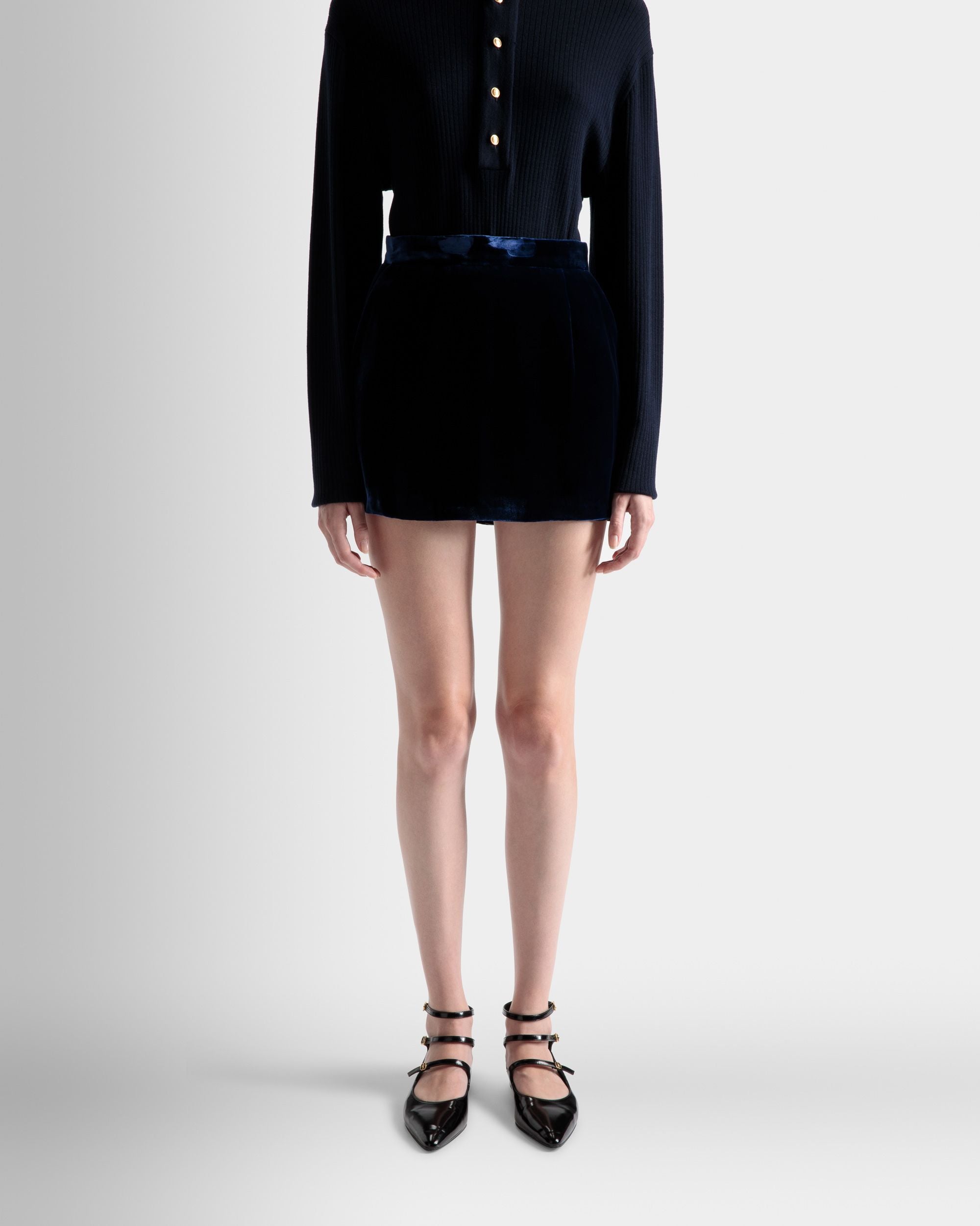 Mini Skirt In Marine Velvet - Women's - Bally - 03
