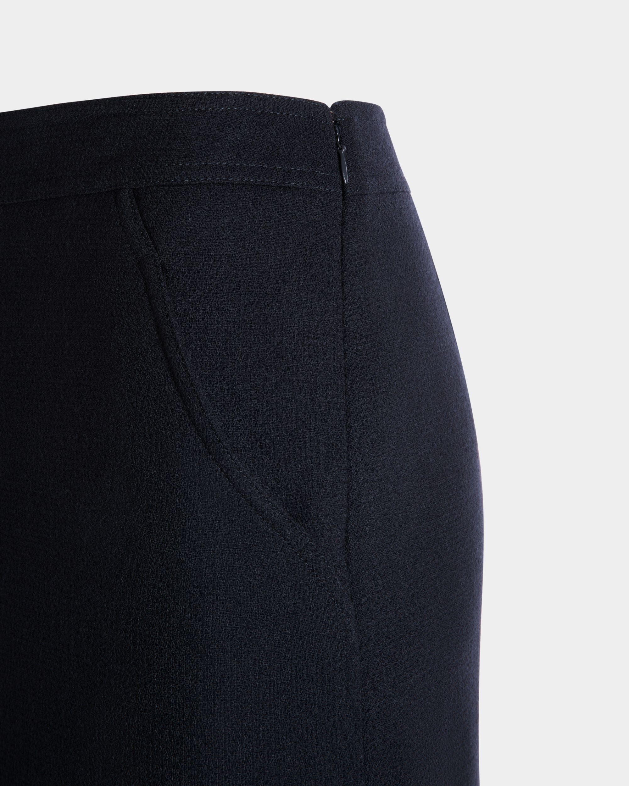 Midi Skirt In Navy Blue Wool - Women's - Bally - 05