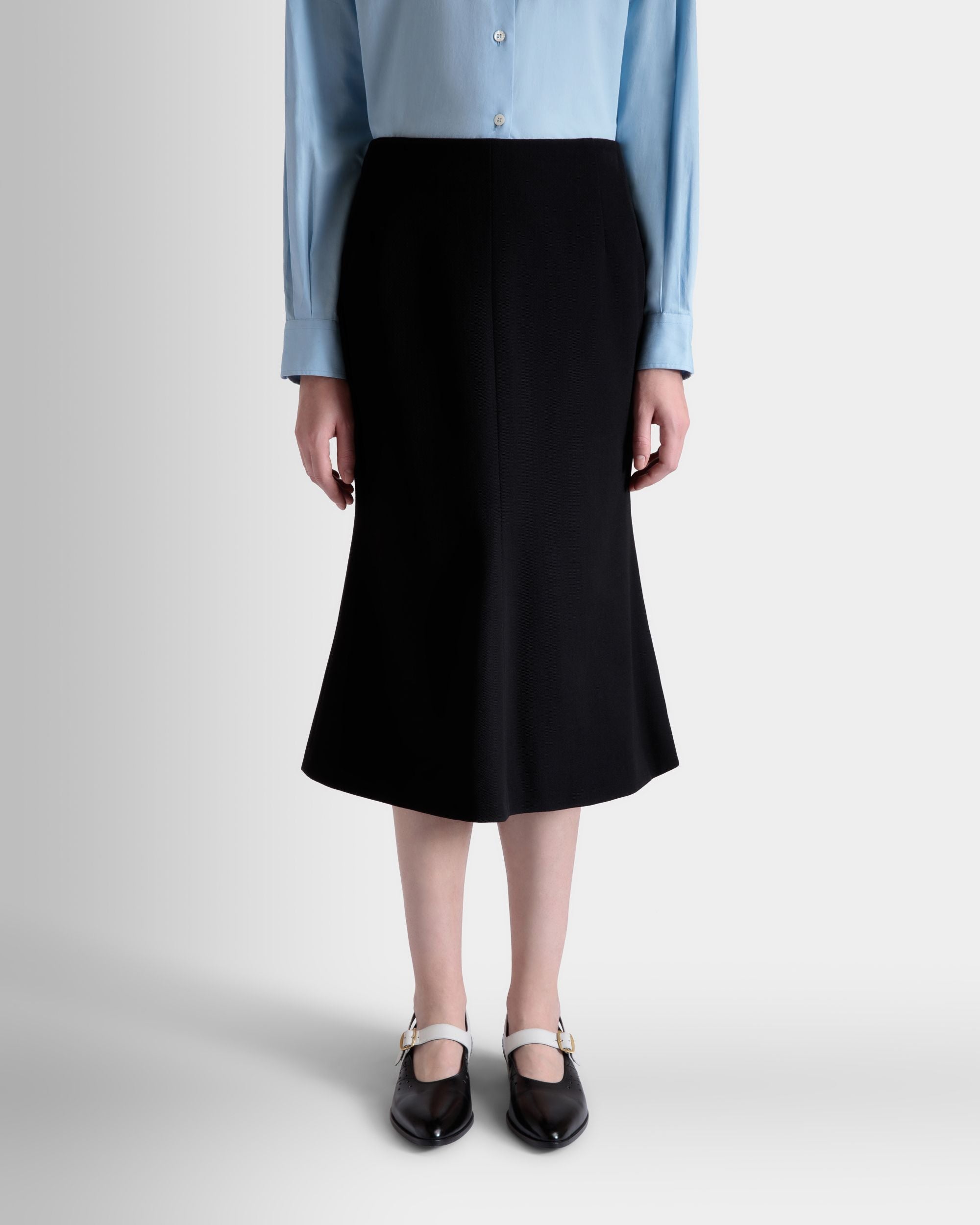Midi Skirt In Black Wool Blend - Women's - Bally - 03