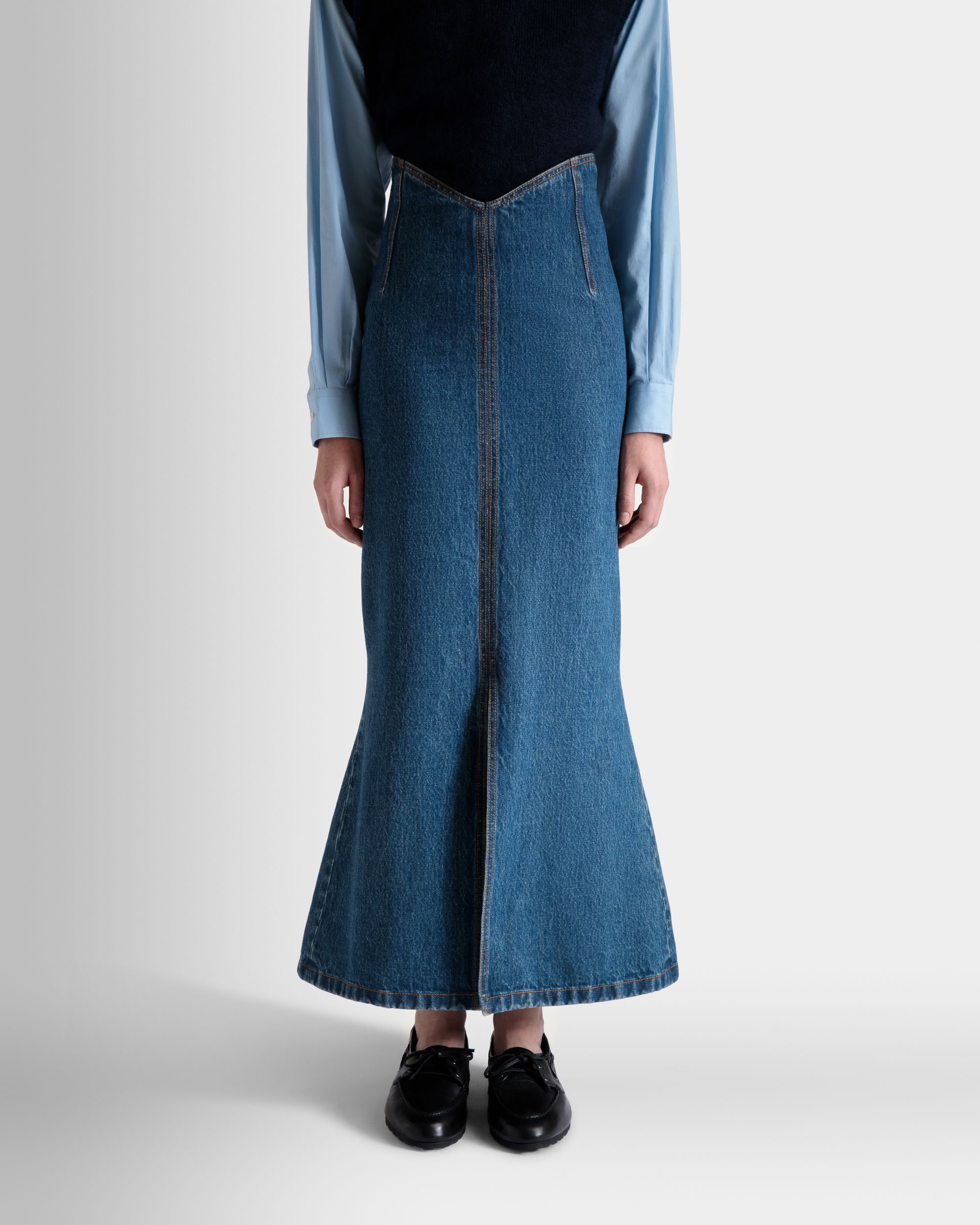 Long Skirt In Medium Blue Cotton - Women's - Bally - 03