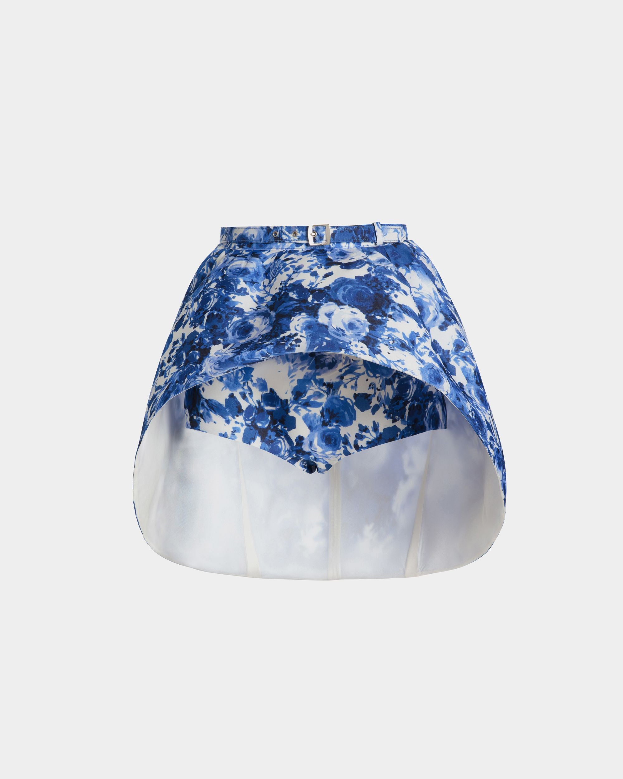 Mini Skirt with a Rosengarten Print in Blue Silk - Women's - Bally - 01
