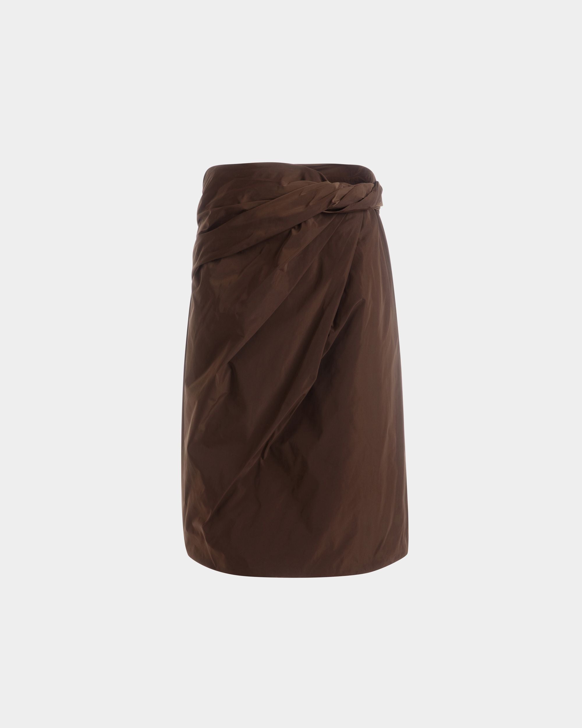 Draped Midi Skirt in Brown Technical Duchesse - Women's - Bally - 01