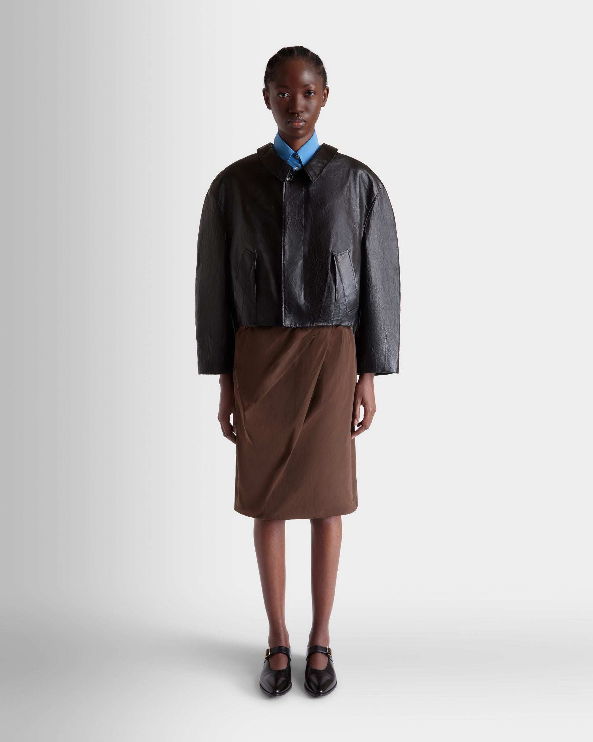 Draped Midi Skirt in Brown Technical Duchesse - Women's - Bally - 02