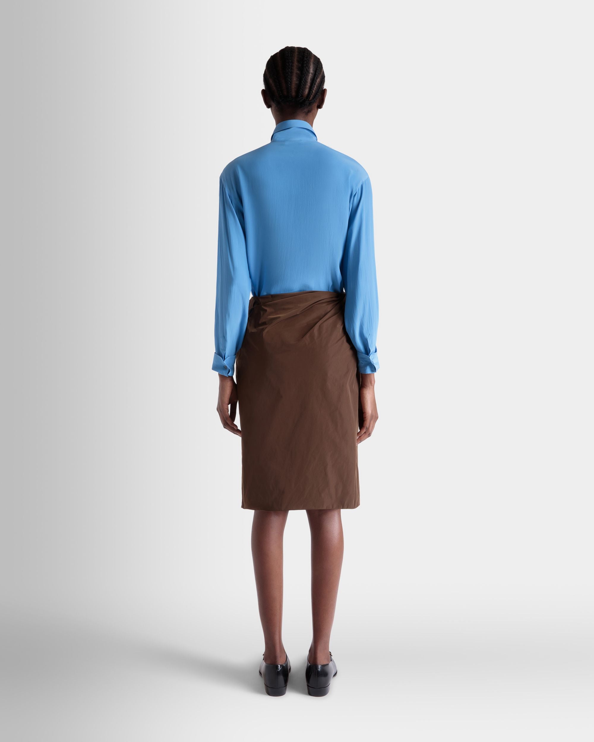Draped Midi Skirt in Brown Technical Duchesse - Women's - Bally - 06
