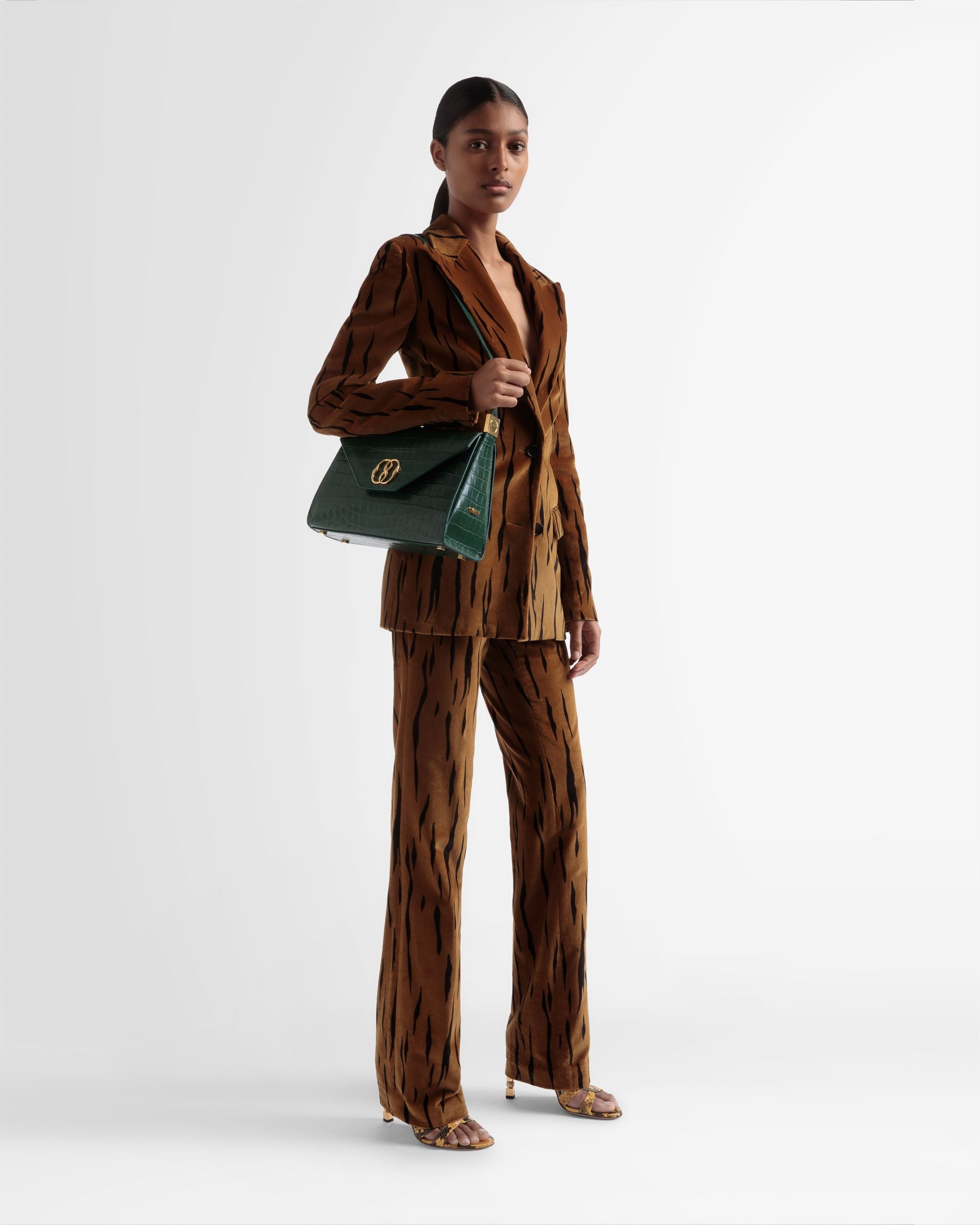 Velvet Printed Pants In Desert And Black - Women's - Bally - 01